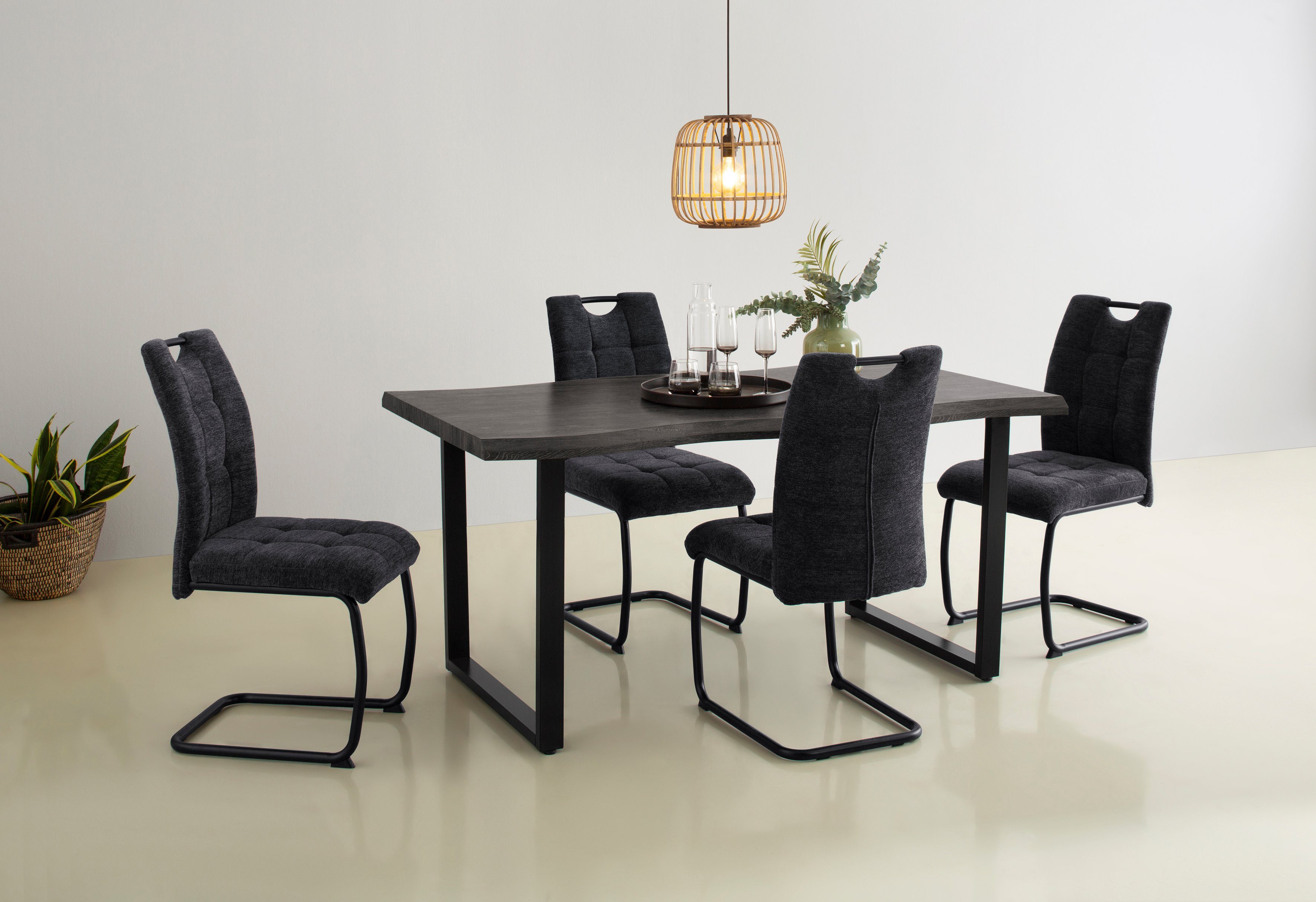 HELA Vrijdragende stoel LEONA eetkamerstoel Keukenstoel, voor de eettafel, in teddy-look (set)