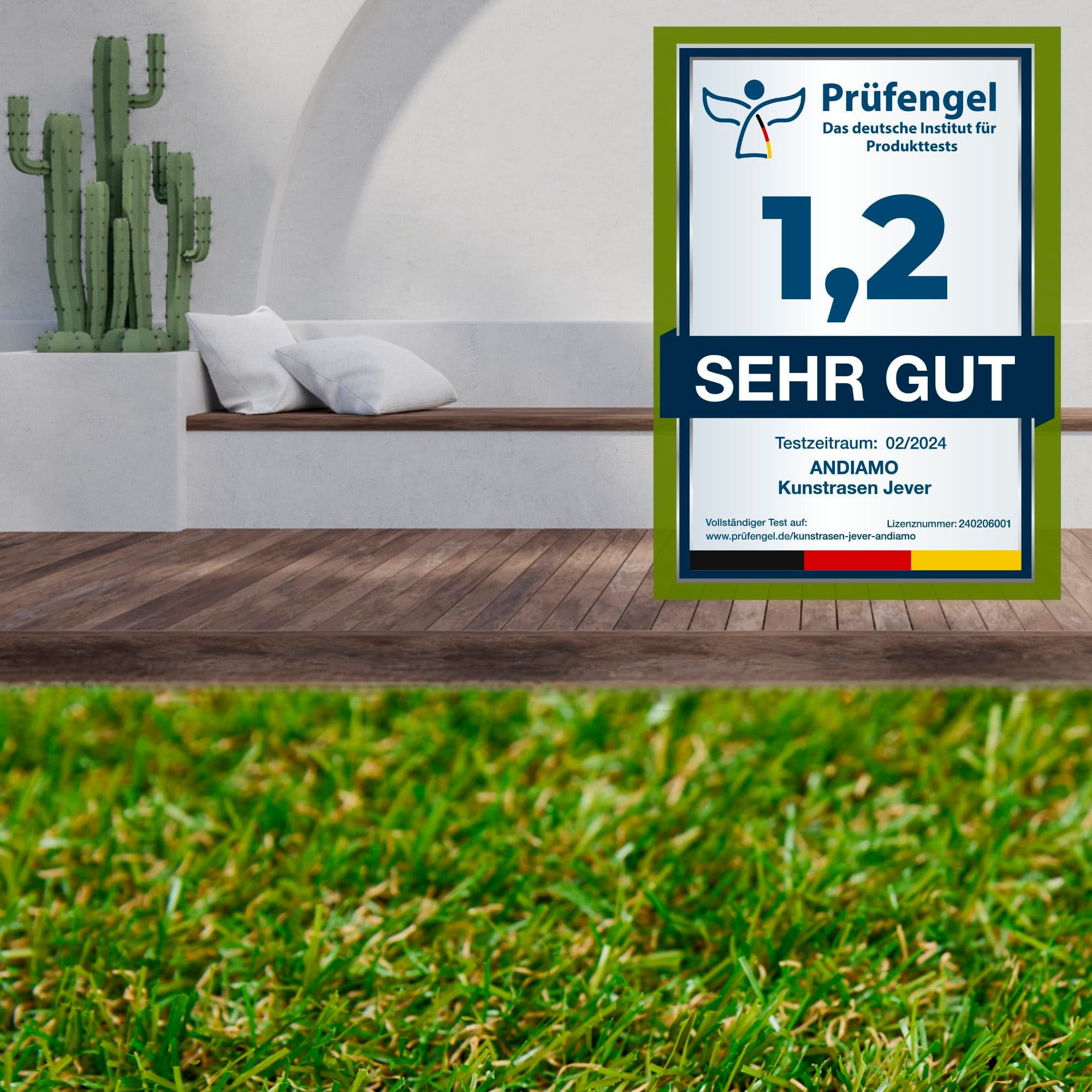 Andiamo Kunstgras Gazontapijt Jever natuurlijke uitstraling, met drainagefunctie, voor balkon, terras & tuin (1 stuk)