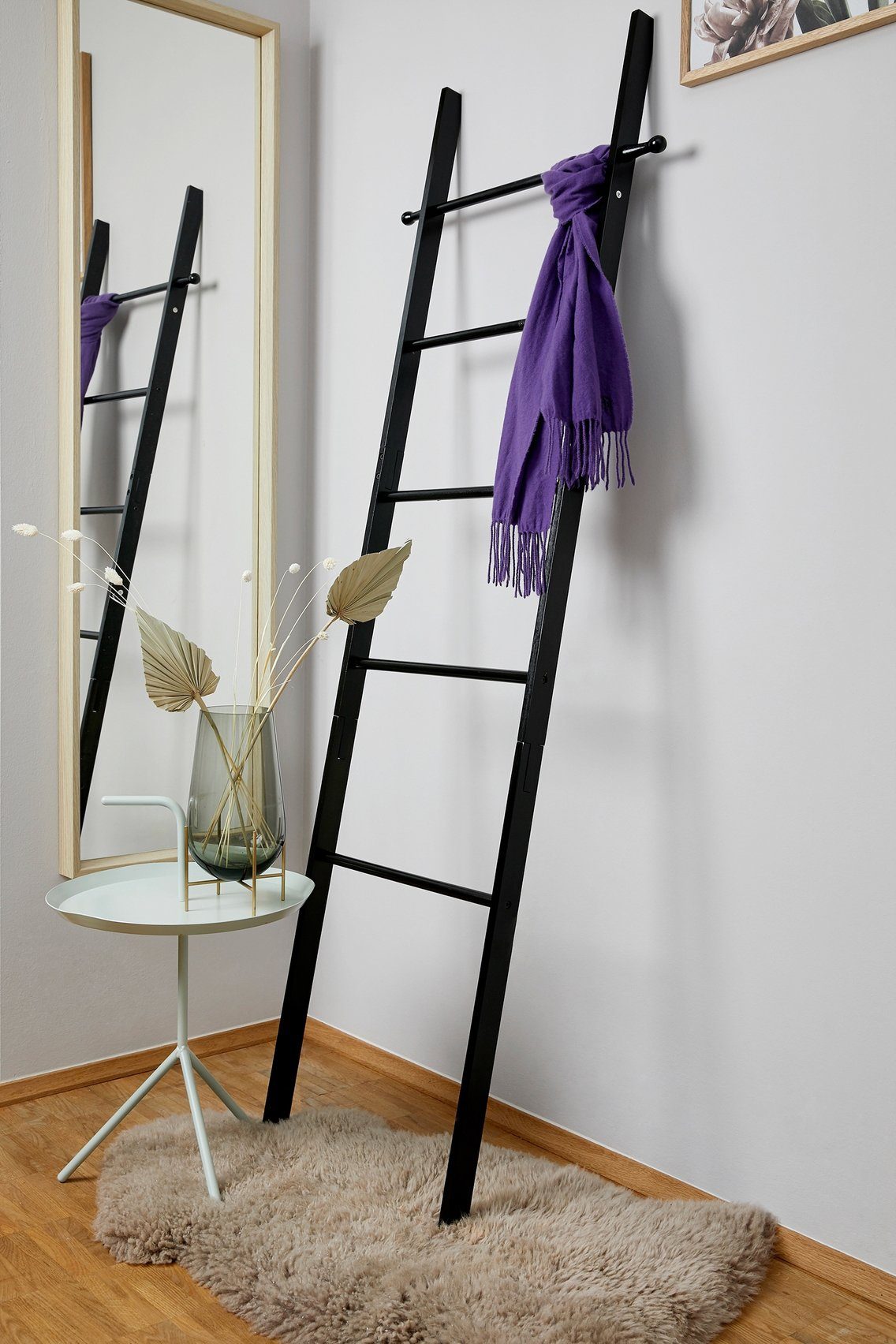 WENKO Handdoekenladder Loft Bamboe, zwart gelakt