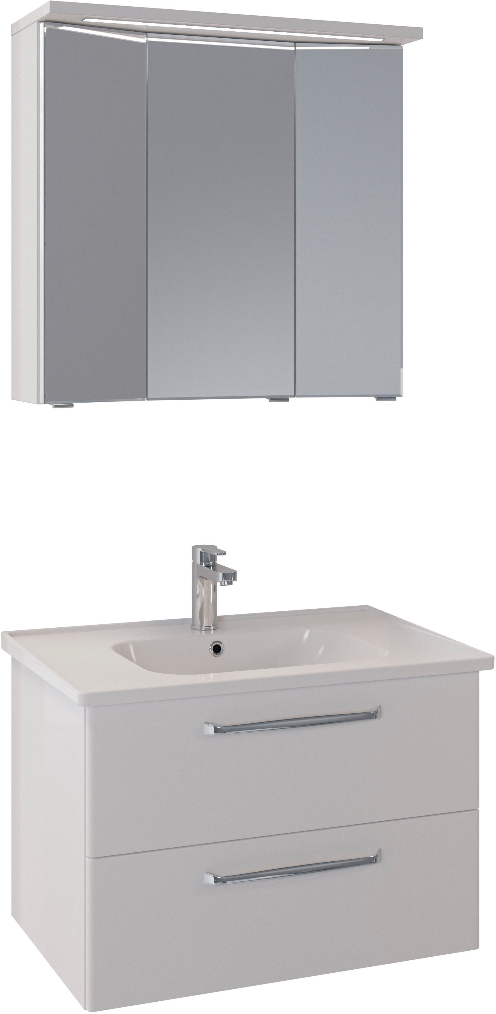 Saphir Badmeubelset Trentino 2-delig keramische wasbak met LED spiegelkast Badkamermeubel-set 79cm breed, incl. deurdemper, 3 deuren, 2 lades (3
