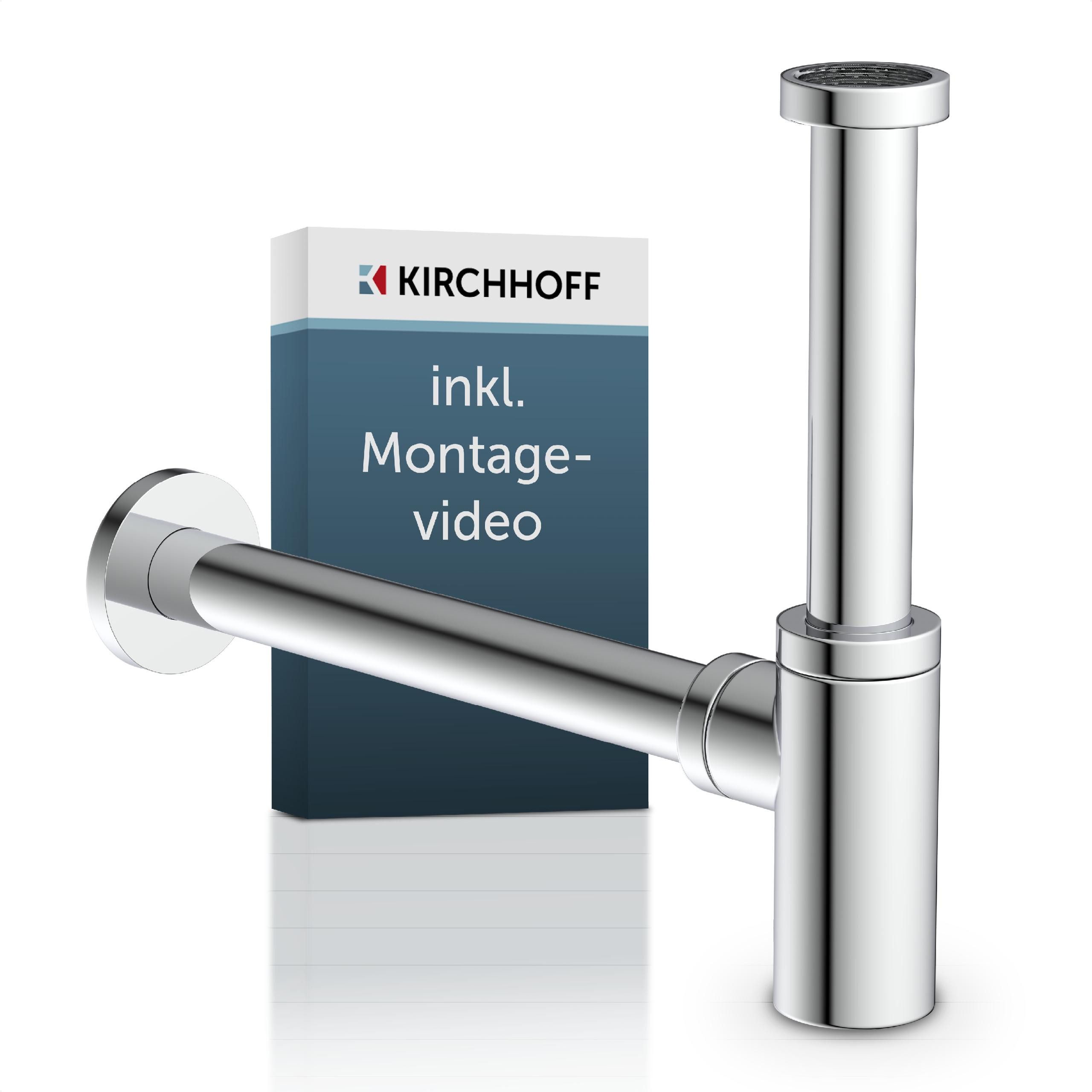 Kirchhoff Sifon Design flesafvoer inclusief reinigingsopening Buisvormige geurafsluiter voor wastafels/wasbakken sanitairtechniek zilver