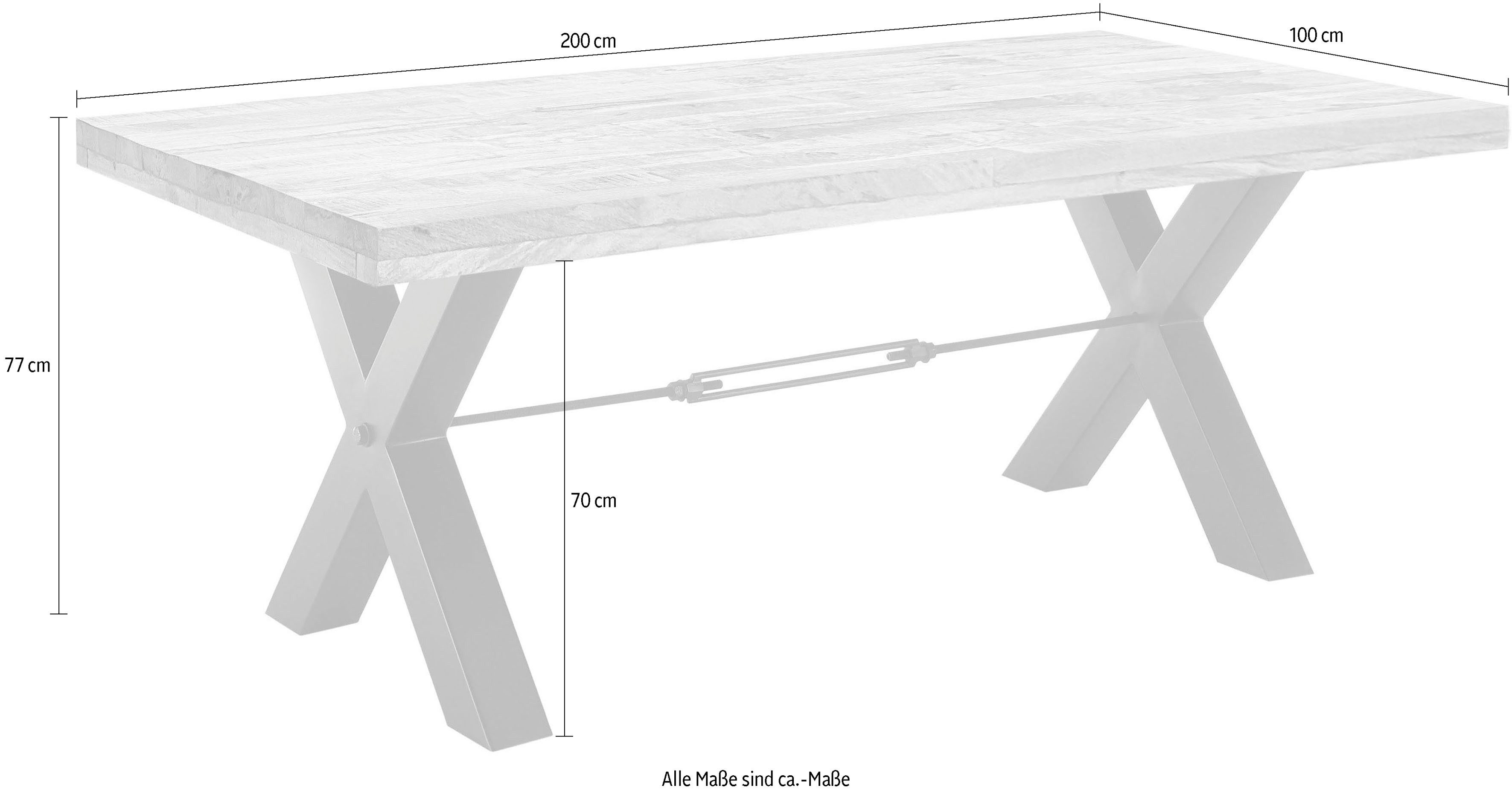 Stolkom Eettafel Delhi 200 cm breed in massief mango hout