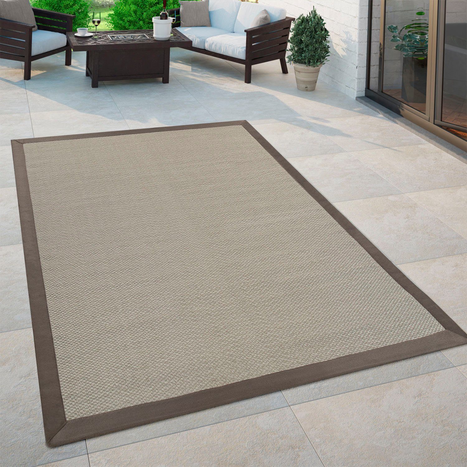 Paco Home Vloerkleed Sisala 270 Platweefsel, geweven, sisal look, randdessin, geschikt voor binnen en buiten