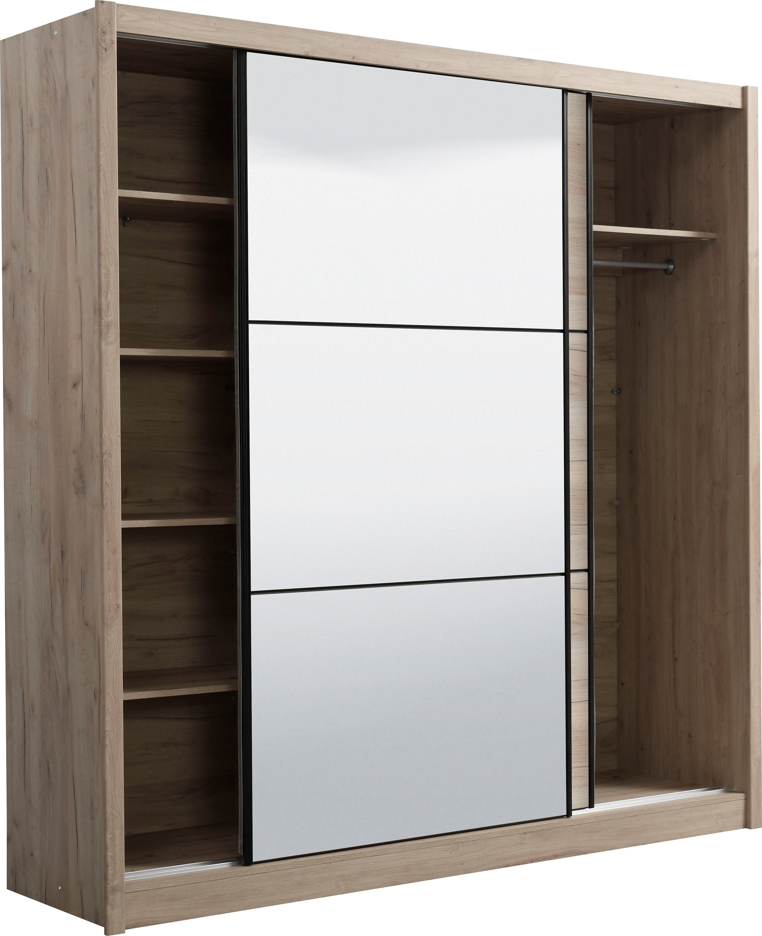 INOSIGN Zweefdeurkast Navara kledingkast met spiegel linnenkast garderobe met royale binnenuitrusting, fsc®-gecertificeerd, in 3 breedtes