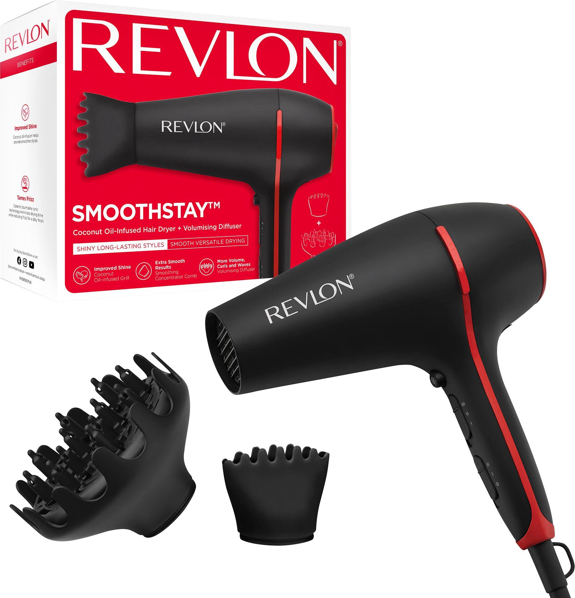 Revlon Ionic haardroger SMOOTHSTAY RVDR5317 Rooster met drievoudige keramische coating en...