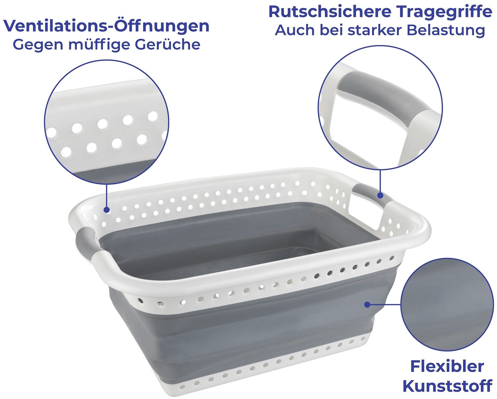 Maximex Wasmand XXL opvouwbare wasmand van flexibel kunststof, 2 handgrepen, 38 l