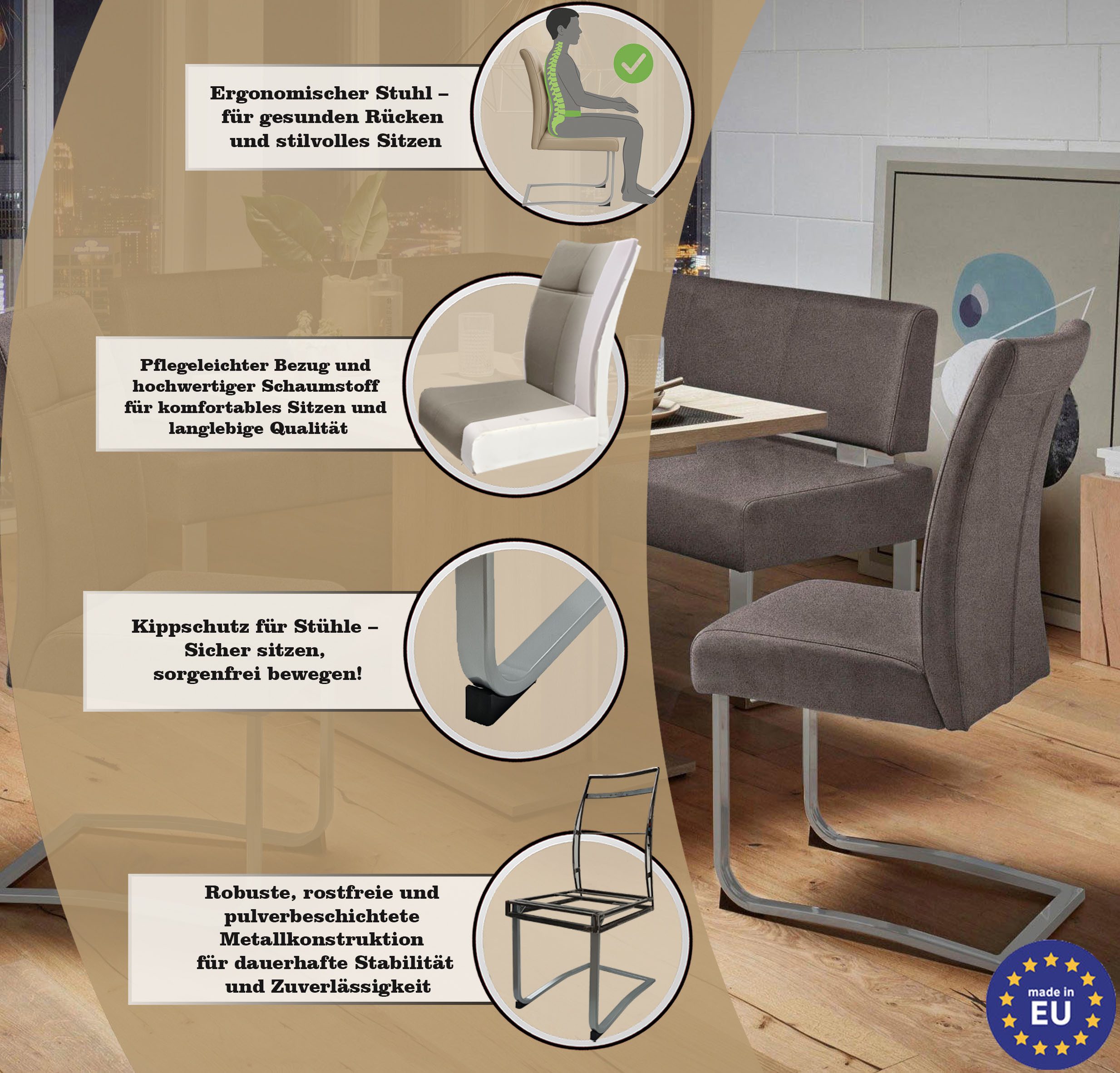 Home affaire Vrijdragende stoel RAB Bekleding in verschillende kwaliteiten, maximaal vermogen 120 kg (set, 2 stuks)