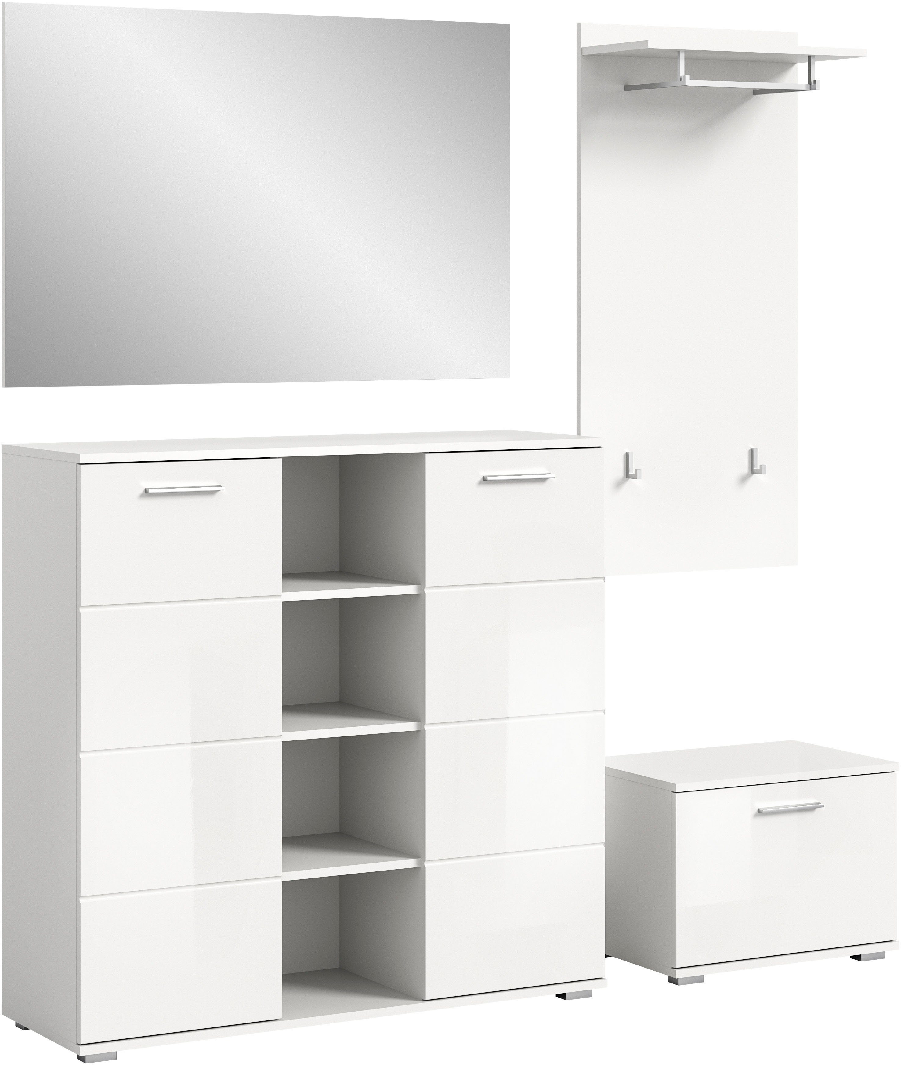 INOSIGN Halmeubelset Valge, Breedte 165 cm, 4-delig Set, bestaande uit: Highboard, garderobespiegel, zitbank en garderobepaneel (4-delig)