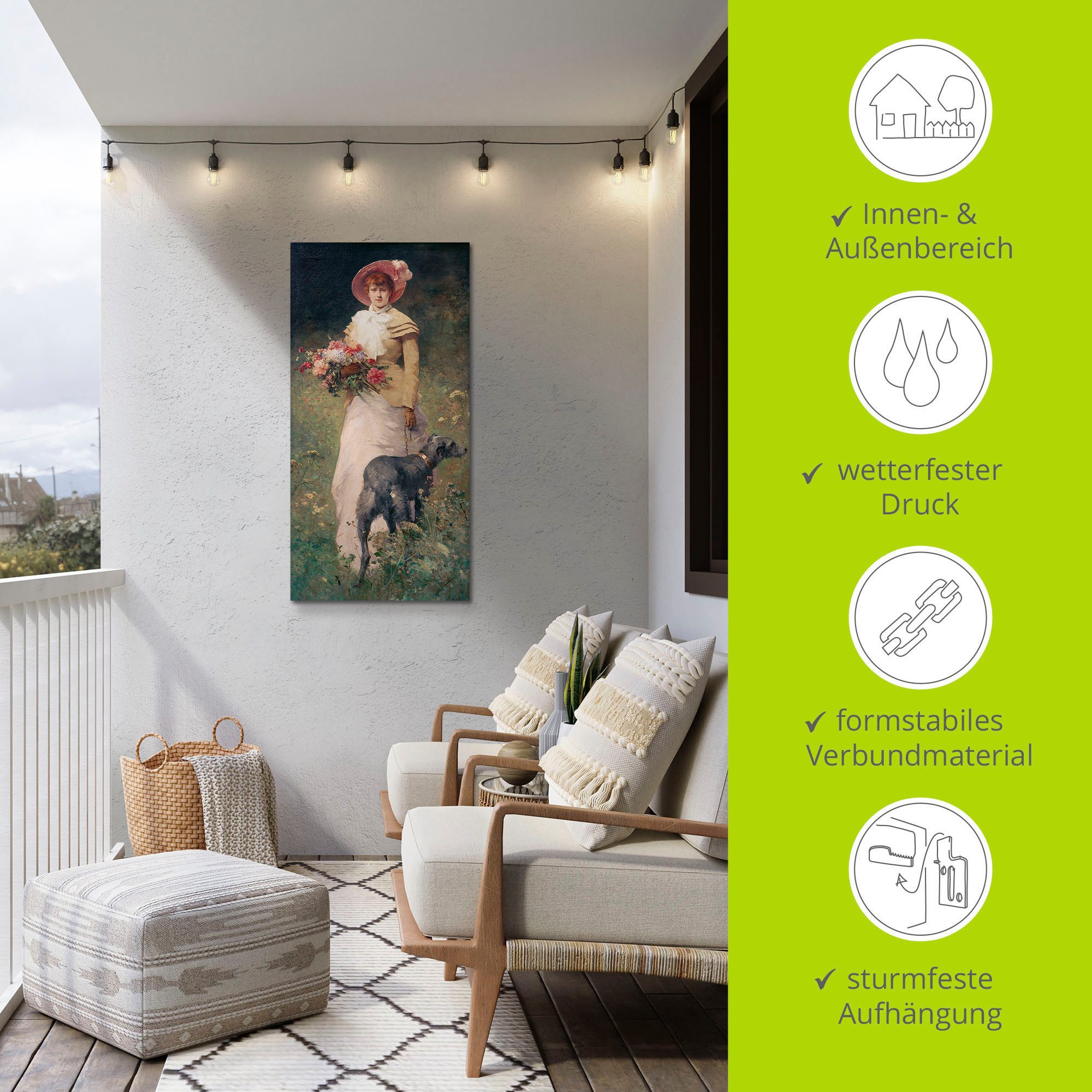 Artland Aluminium dibond print Mevrouw met hond geschikt voor binnen en buiten, buitenafbeelding