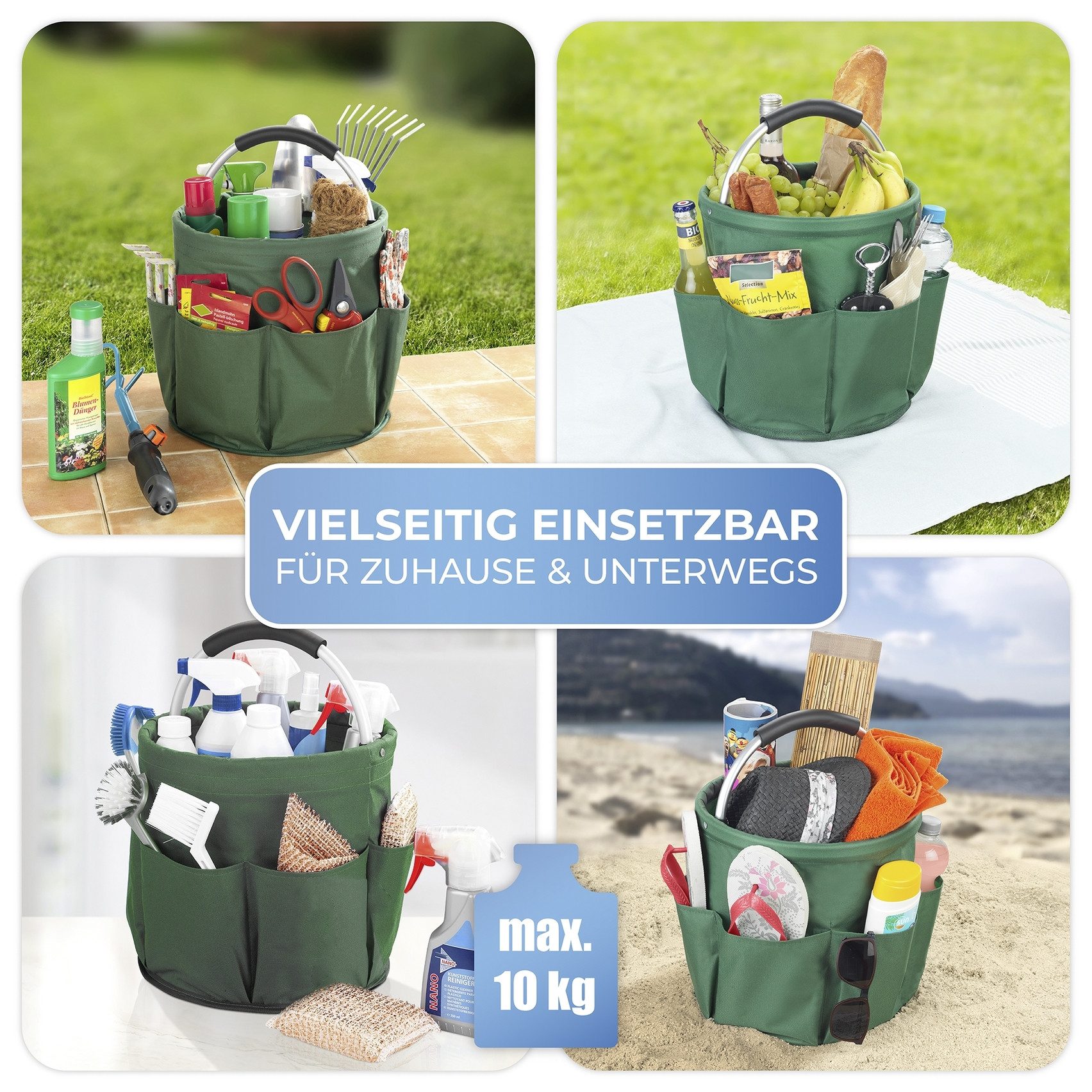 Maximex Organizer Schoonmaak-Caddy Multifunctioneel mand met 6 buitenzakken, ideaal voor huishouden, tuin & kamperen