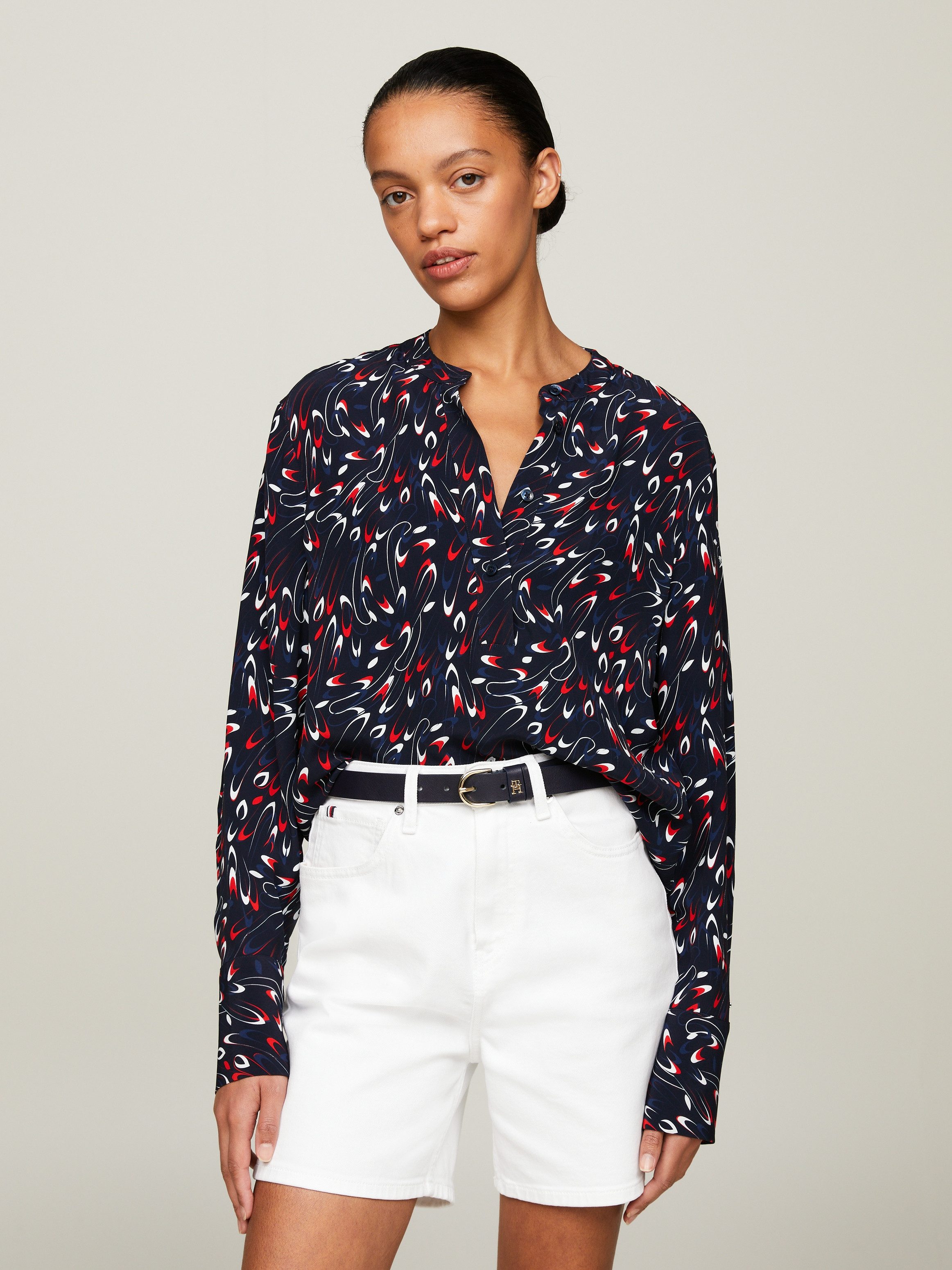Tommy Hilfiger Blouse met lange mouwen SMALL RIBBON COLLARLESS REG LS