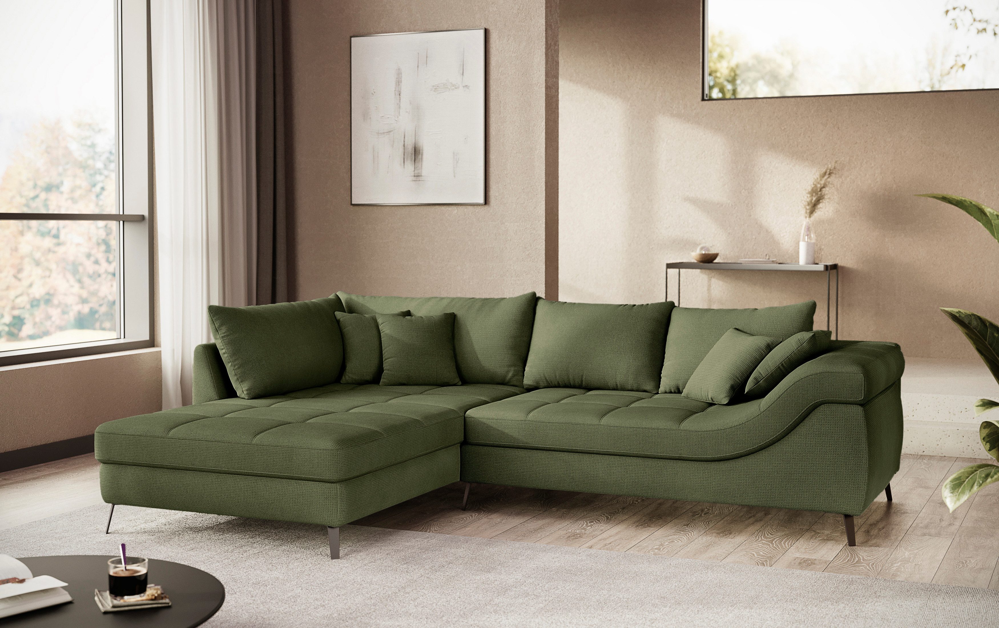 Mr. Couch Hoekbank Portofino L-vorm 4 bekledingskwaliteiten, 13,5 cm hoge metalen profielvoeten in mat zwart