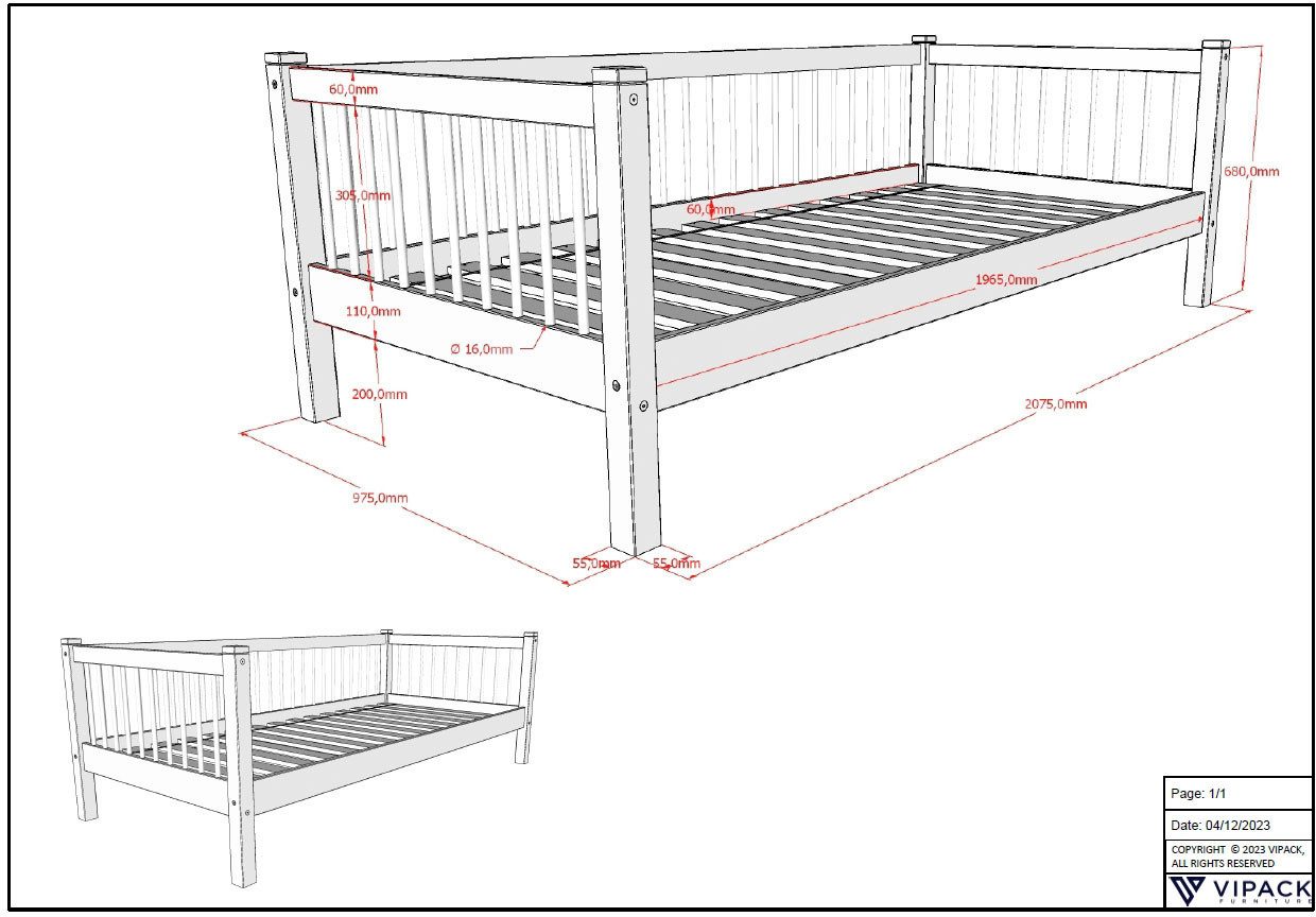 Home affaire 1-persoonsledikant met lf 90x200 cm, optioneel met of zonder bedlade, beuken wit