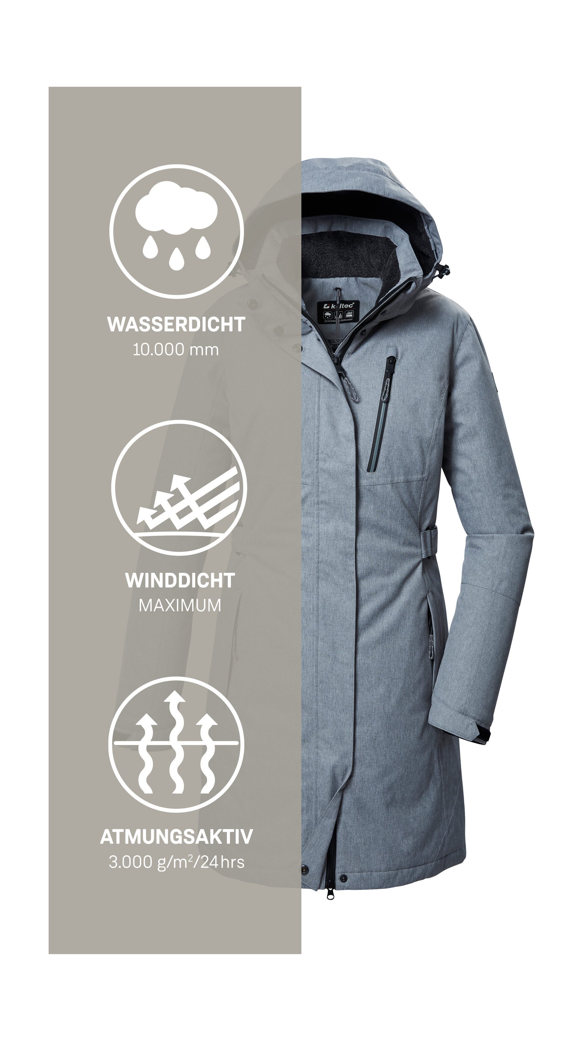 Killtec Parka KOW 303 WMN PRK Waterdichte, ademende damesparka met afneembare capuchon