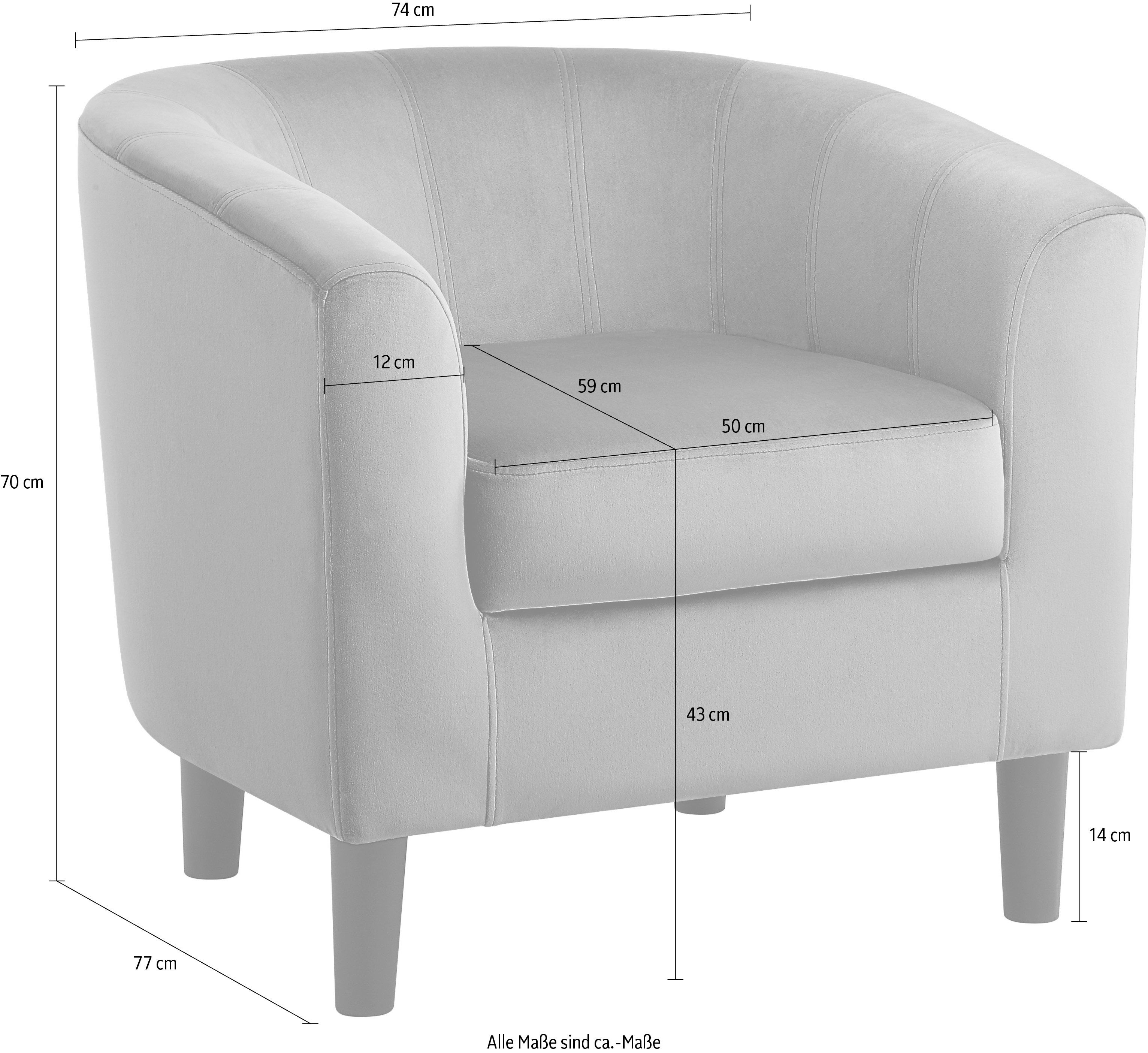 ATLANTIC home collection Fauteuil Carlos Cocktailsessel, loungesessel met fluwelen stof en veerkern