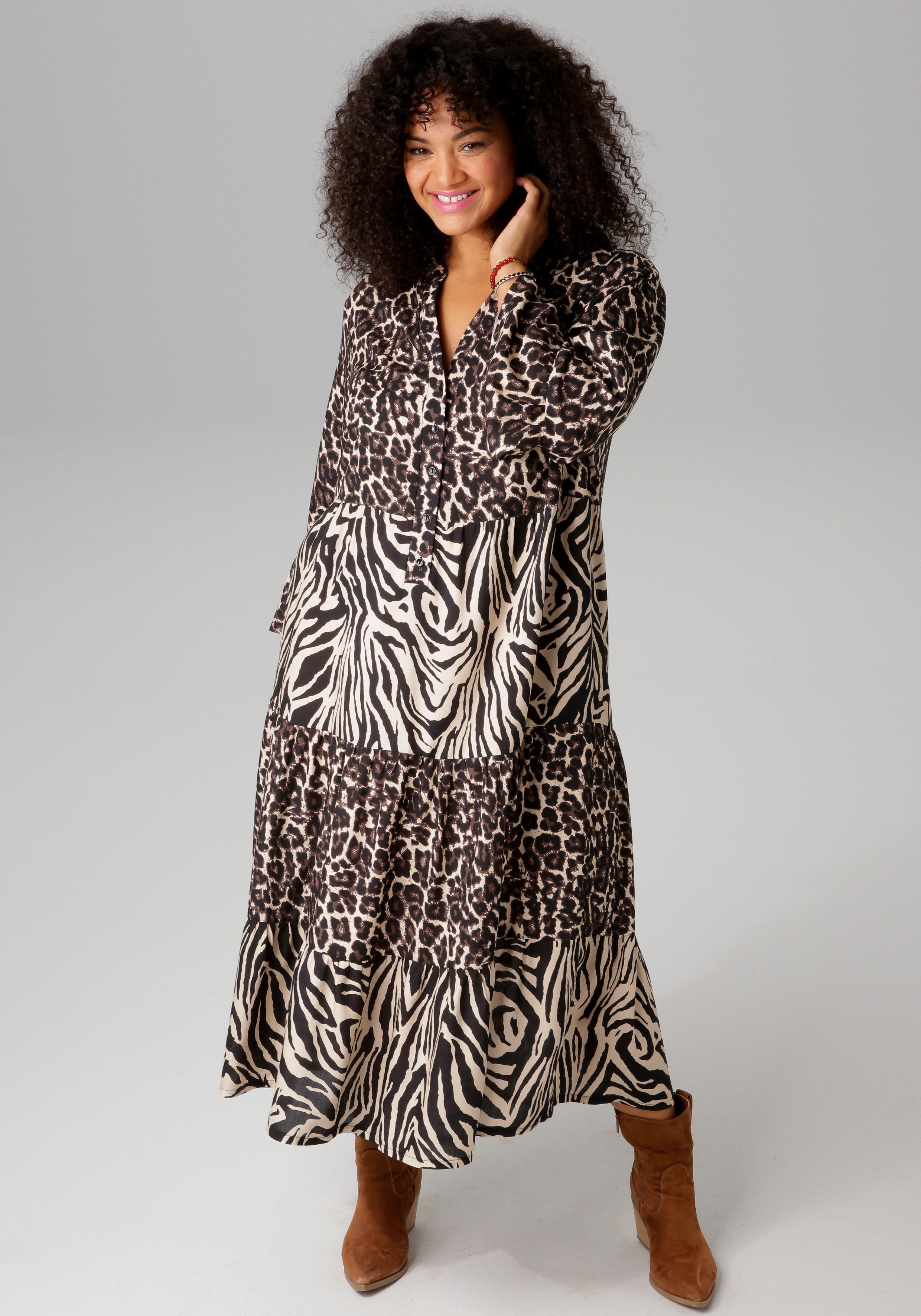 Aniston PLUS Midi-jurk in extravagante dieren-zebra-printmix-nieuwe collectie