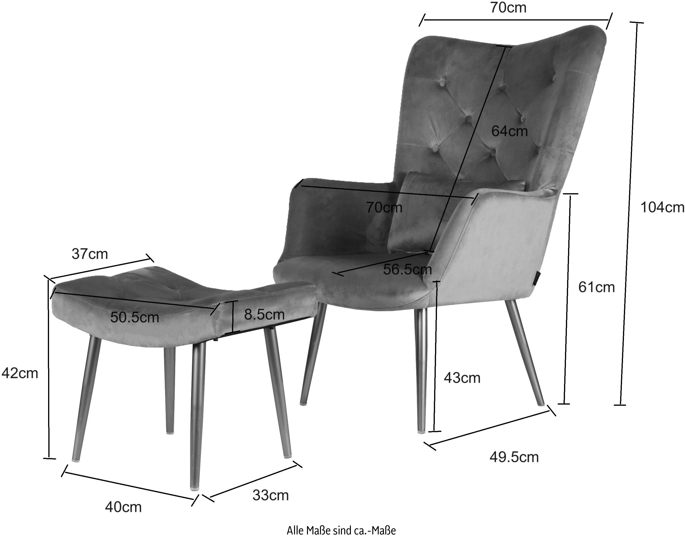 Home affaire Oorfauteuil LITZ in droomachtig fluweel, relaxstoel met poef,