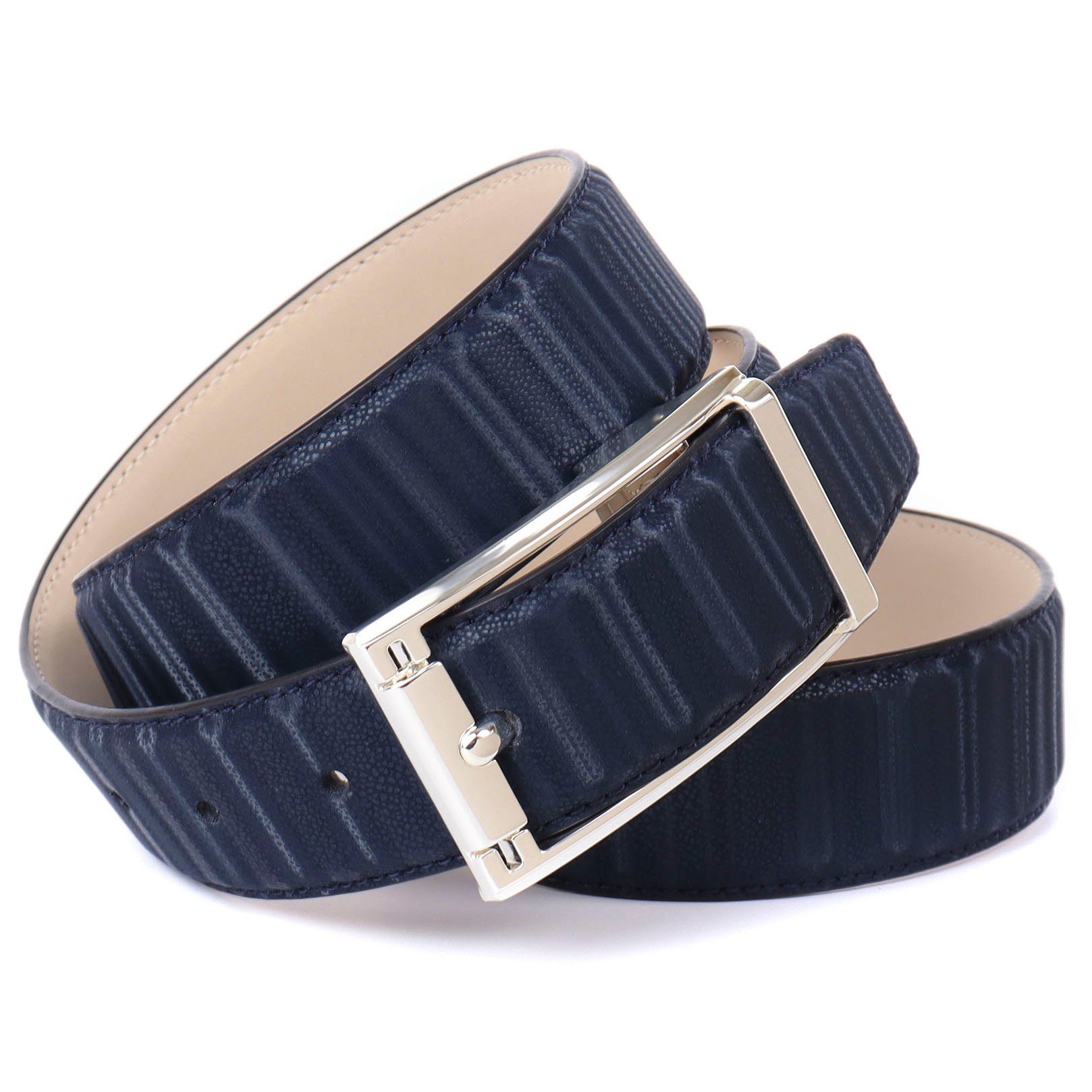 Anthoni Crown Leren riem in changerende 3d-look dames brede riemen maat 75 blauw