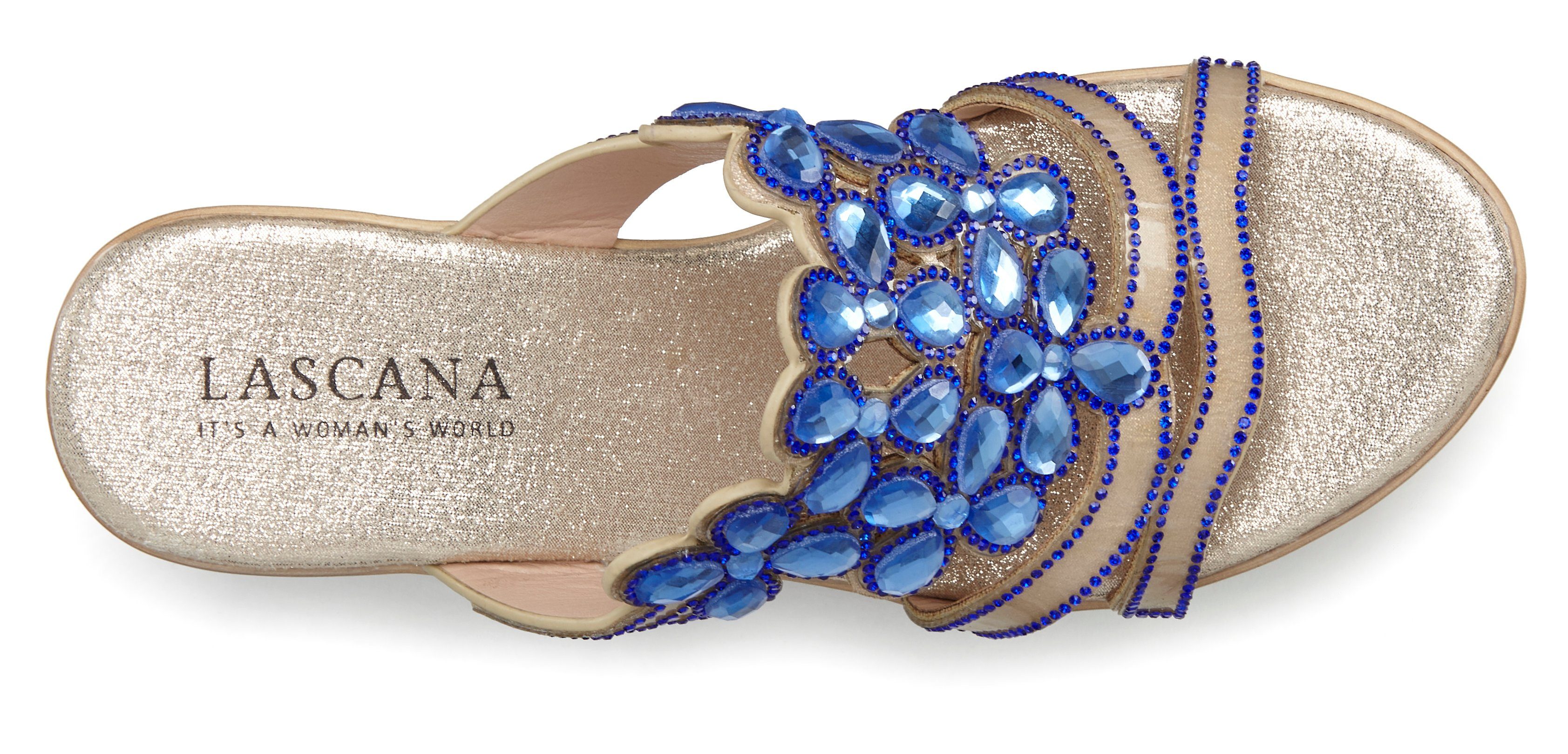 Lascana Slippers Mule, sandaal, open schoen met sleehak en uitgebreide versiering