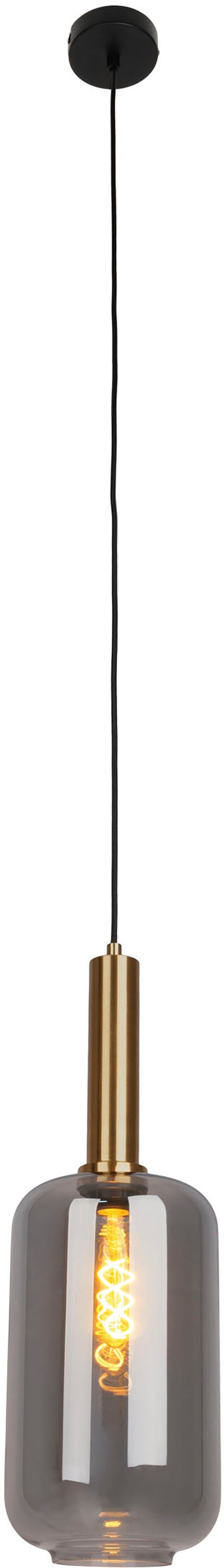 näve Hanglamp Fumo van metaal in zwart en goudkleur en rookglas, ø ca. 22 cm, hoogte 150 cm (1 stuk)