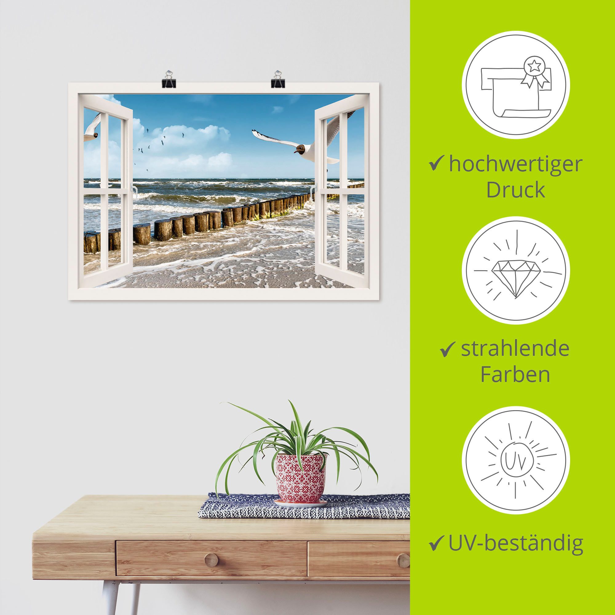 Artland Artprint Blik uit het venster - Oostzee als artprint op linnen, poster, muursticker in verschillende maten