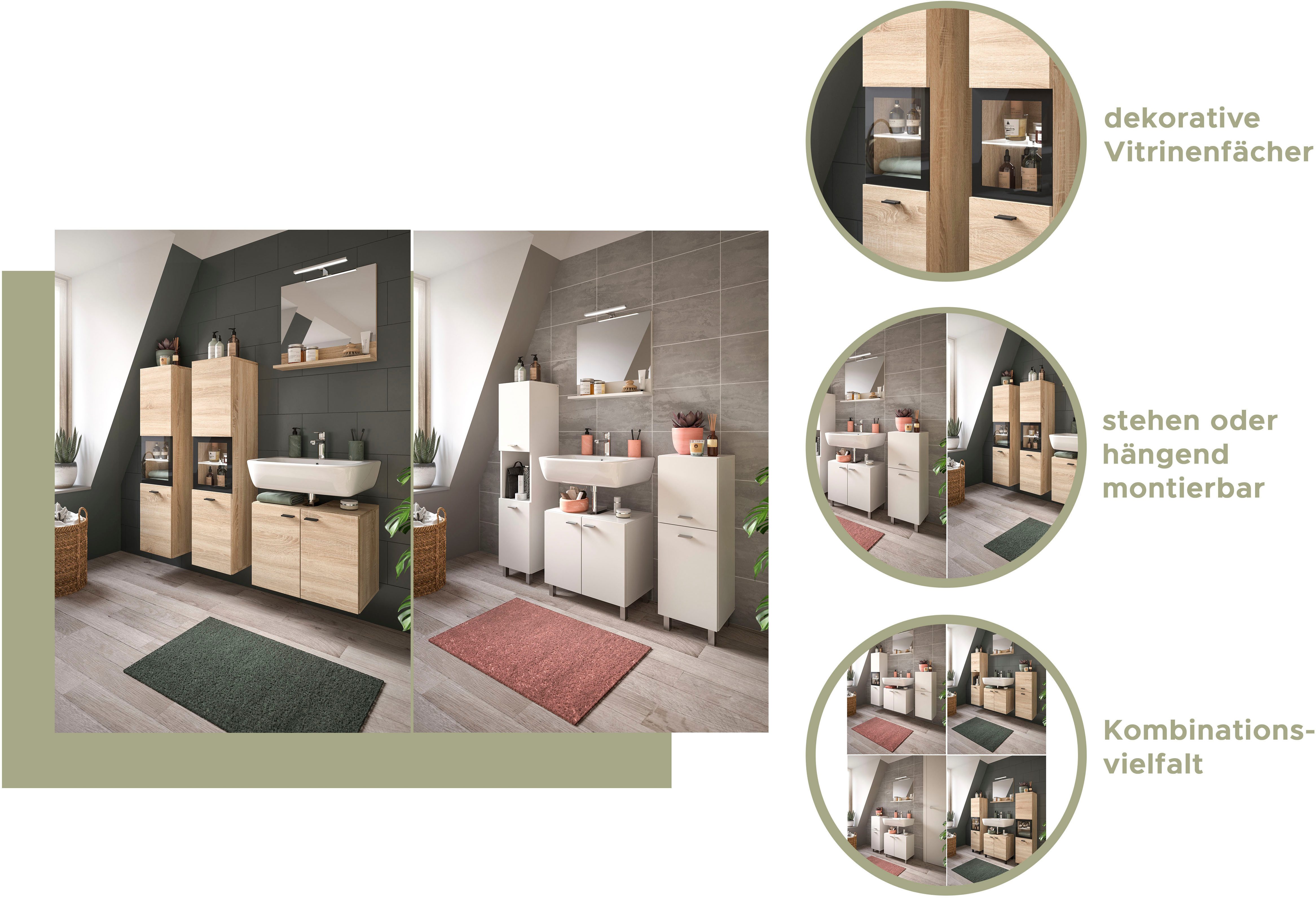 welltime Badmeubelset Tampa, breedte 137cm, 4-delig Wastafelonderkast, spiegel, hoge kast (4 stuks)