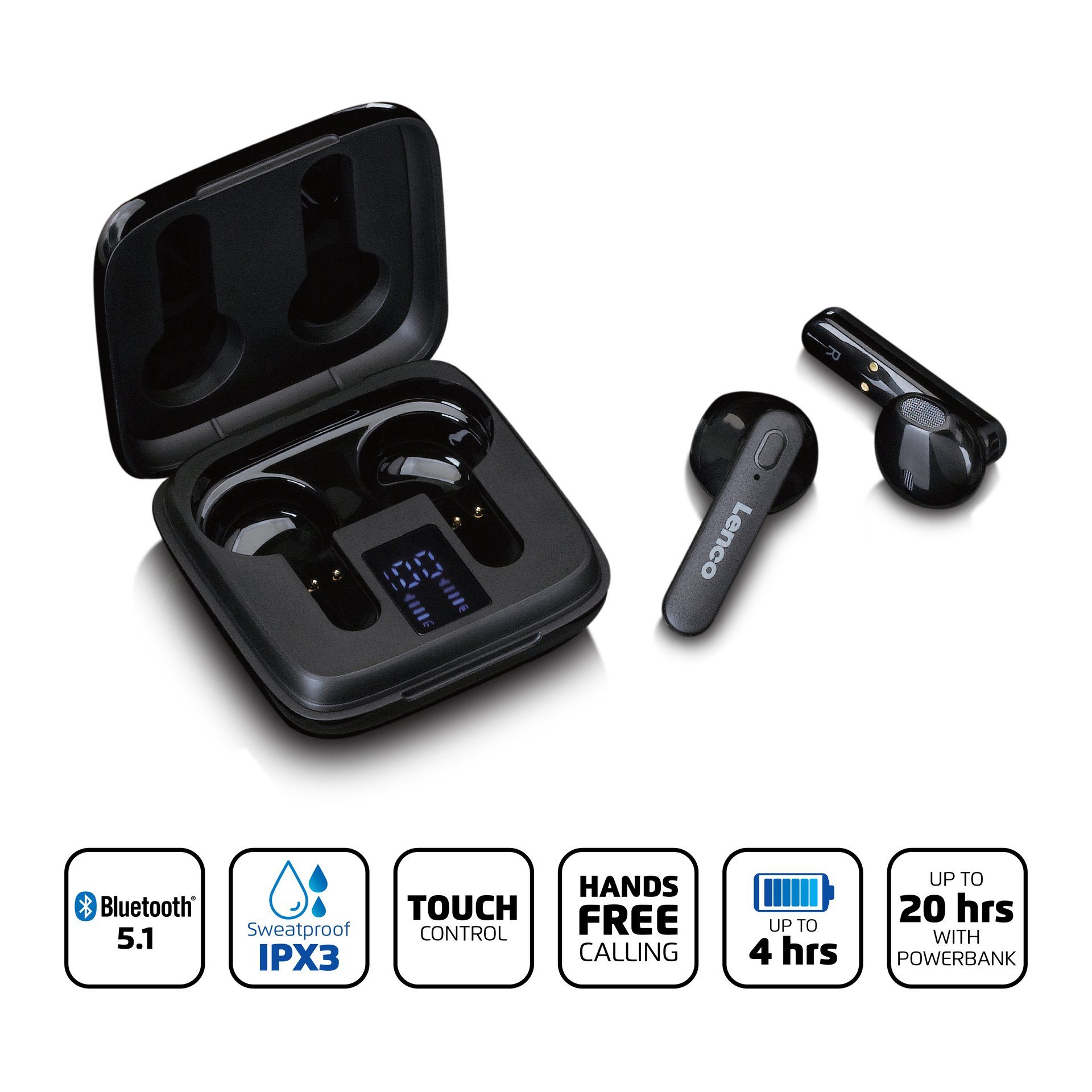 Lenco Draadloze in-ear hoofdtelefoon EPB-430BK - Draadloze hoofdtelefoon