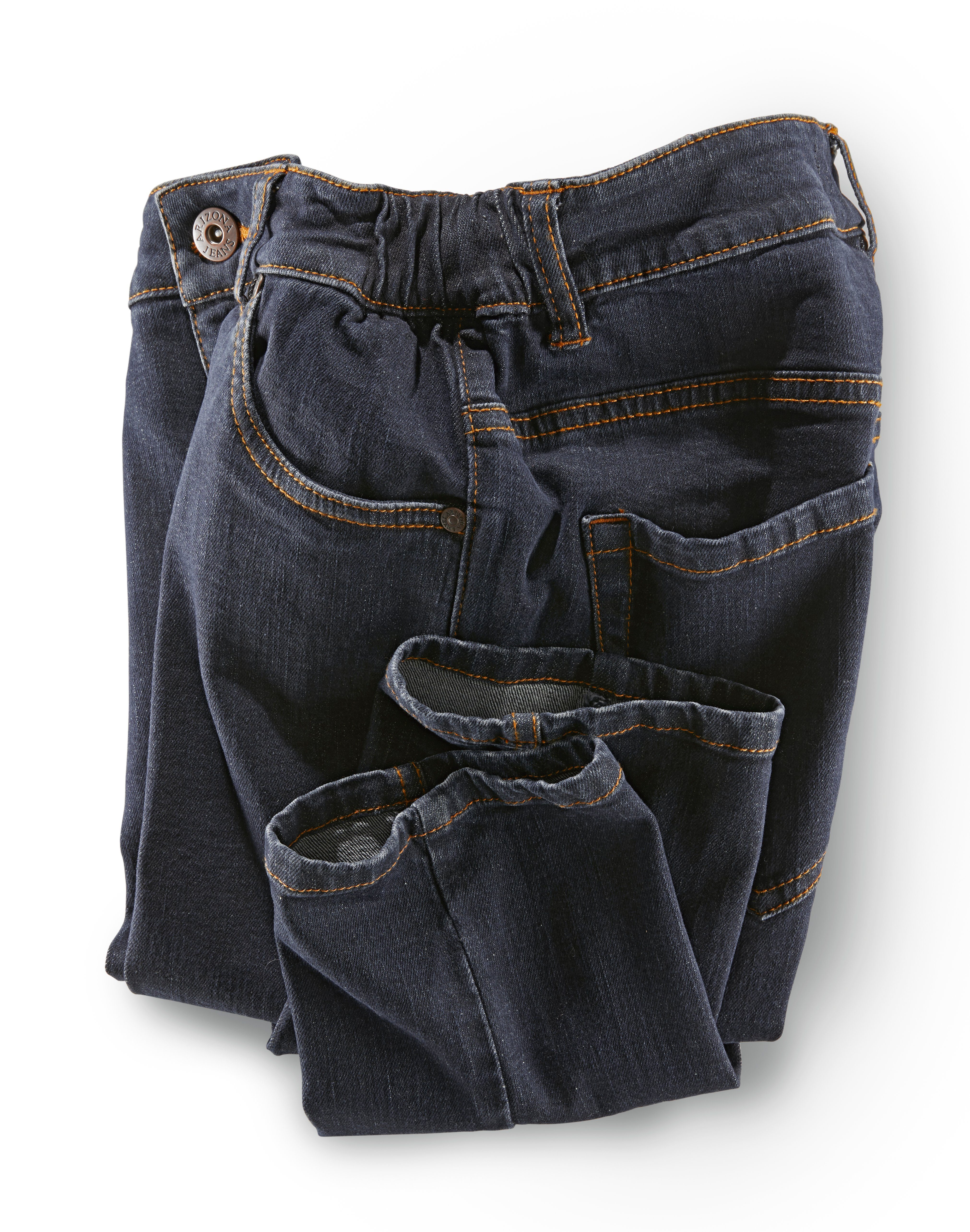 Arizona Slim fit jeans Tailleband met zij-elastiek inzet smalle pasvorm, skinny jeans, used-wassing, hoge taille