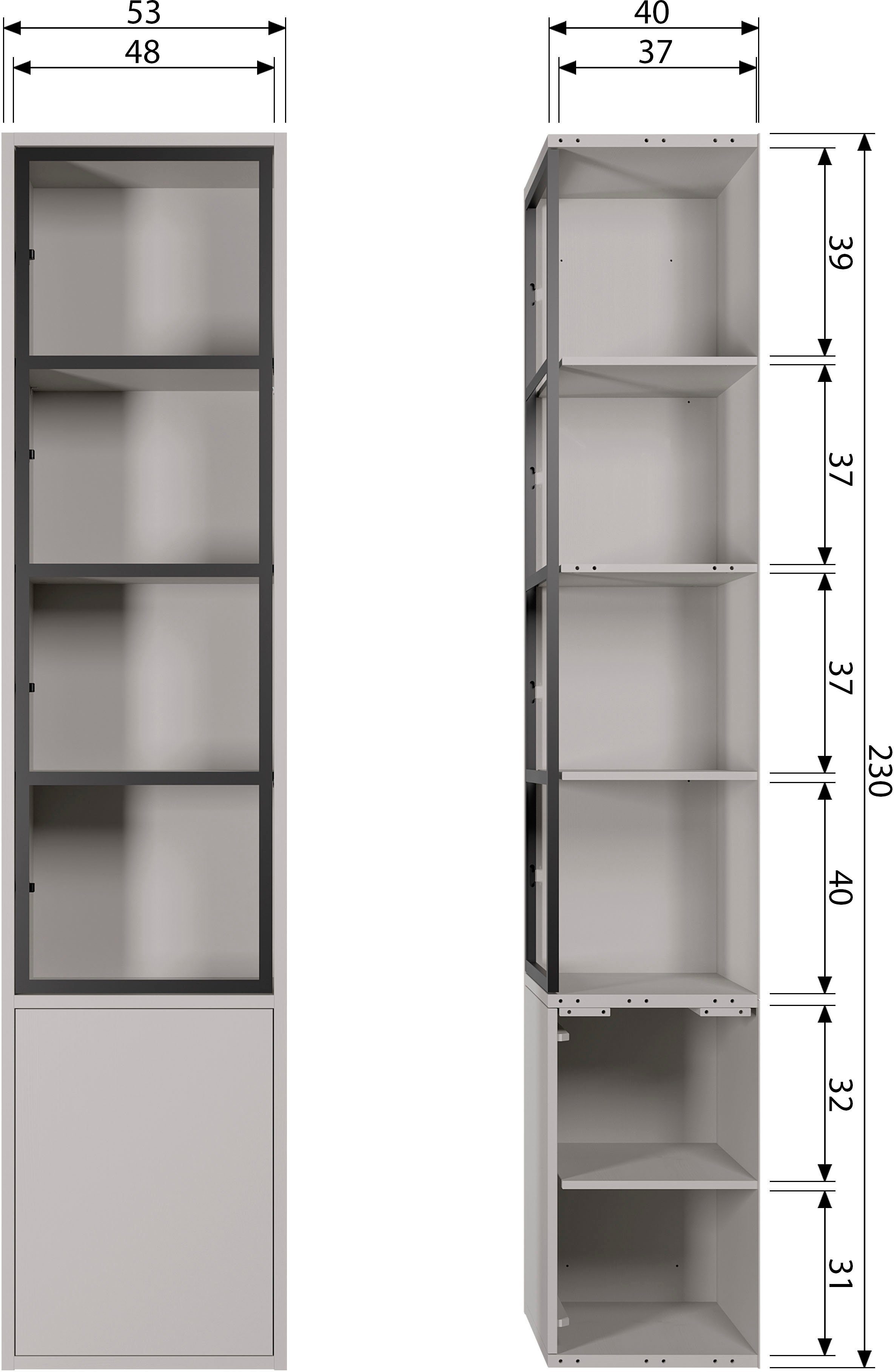 WOOOD Vitrinekast Basic met twee deuren, h 230 cm x b 52,5 cm