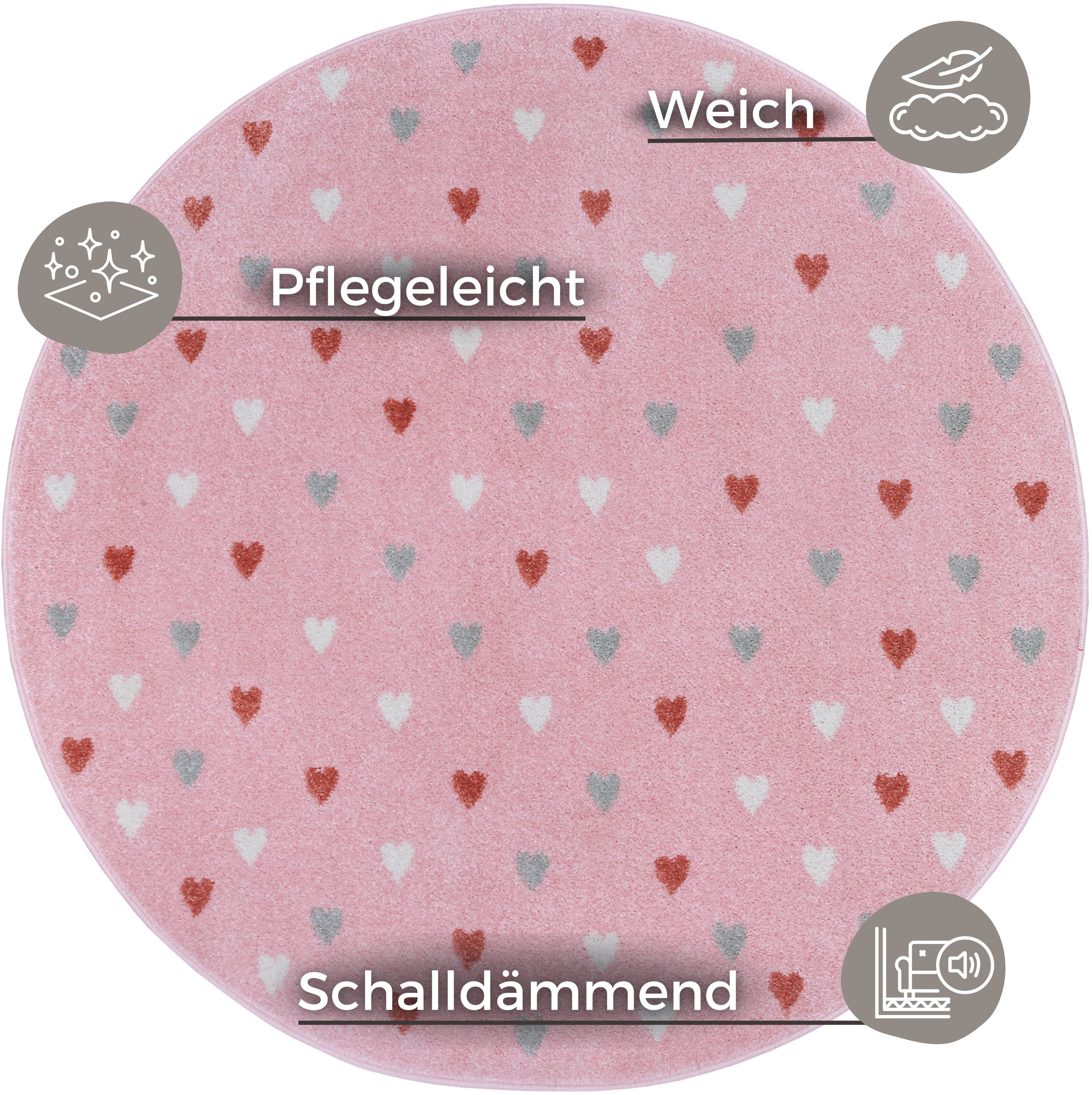 HANSE Home Kindervloerkleed Adventures Little Hearts Speeltapijt, stevig, kinderkamer, kortpolig, speelondergrond