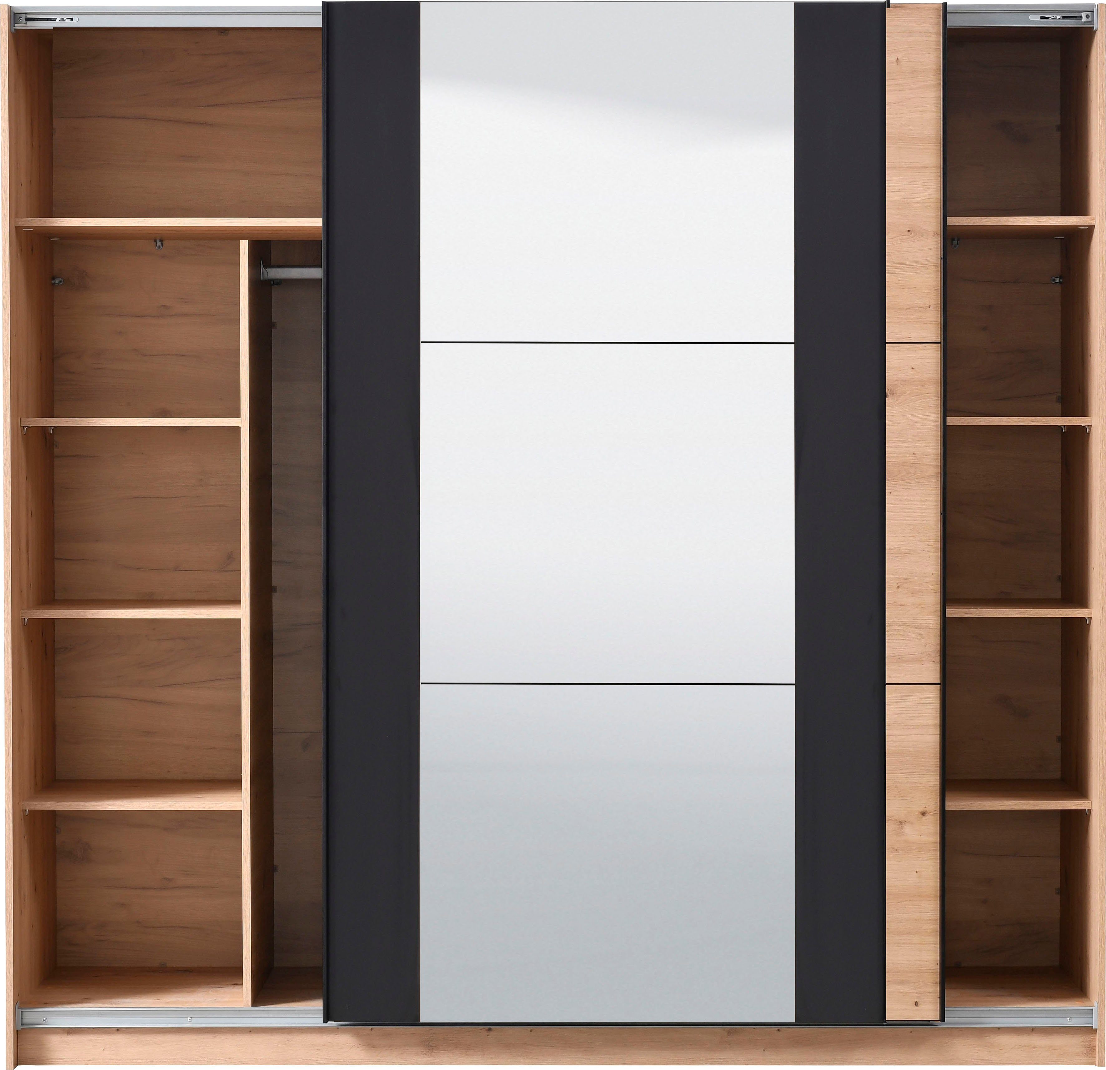 INOSIGN Zweefdeurkast Sardinia, kledingkast met spiegel, FSC®-gecertificeerd inclusief binnenindeling, 217x210x62,5 cm, abs beschermranden