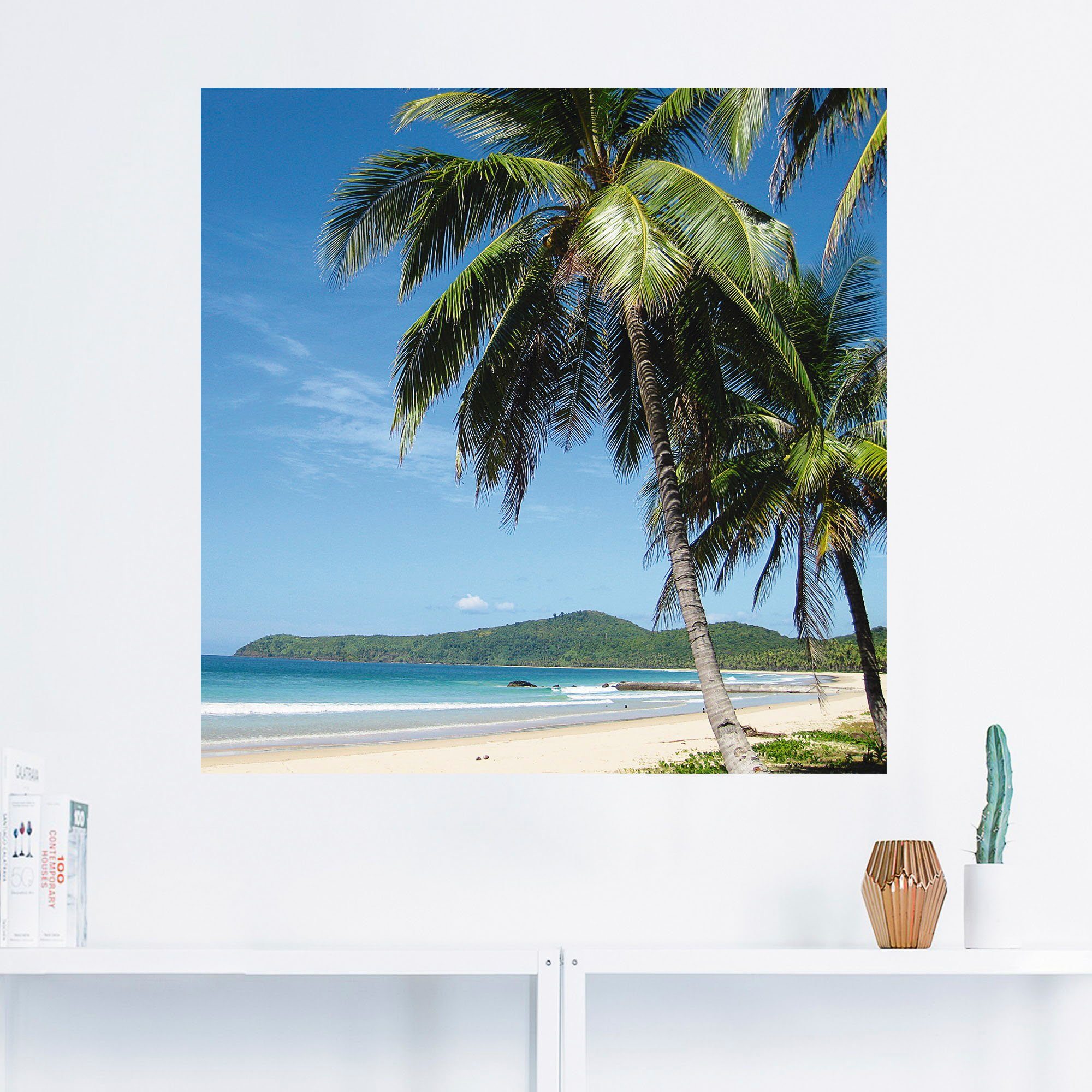 Artland Artprint Strand met palmen als artprint van aluminium, artprint voor buiten, artprint op linnen, poster, muursticker