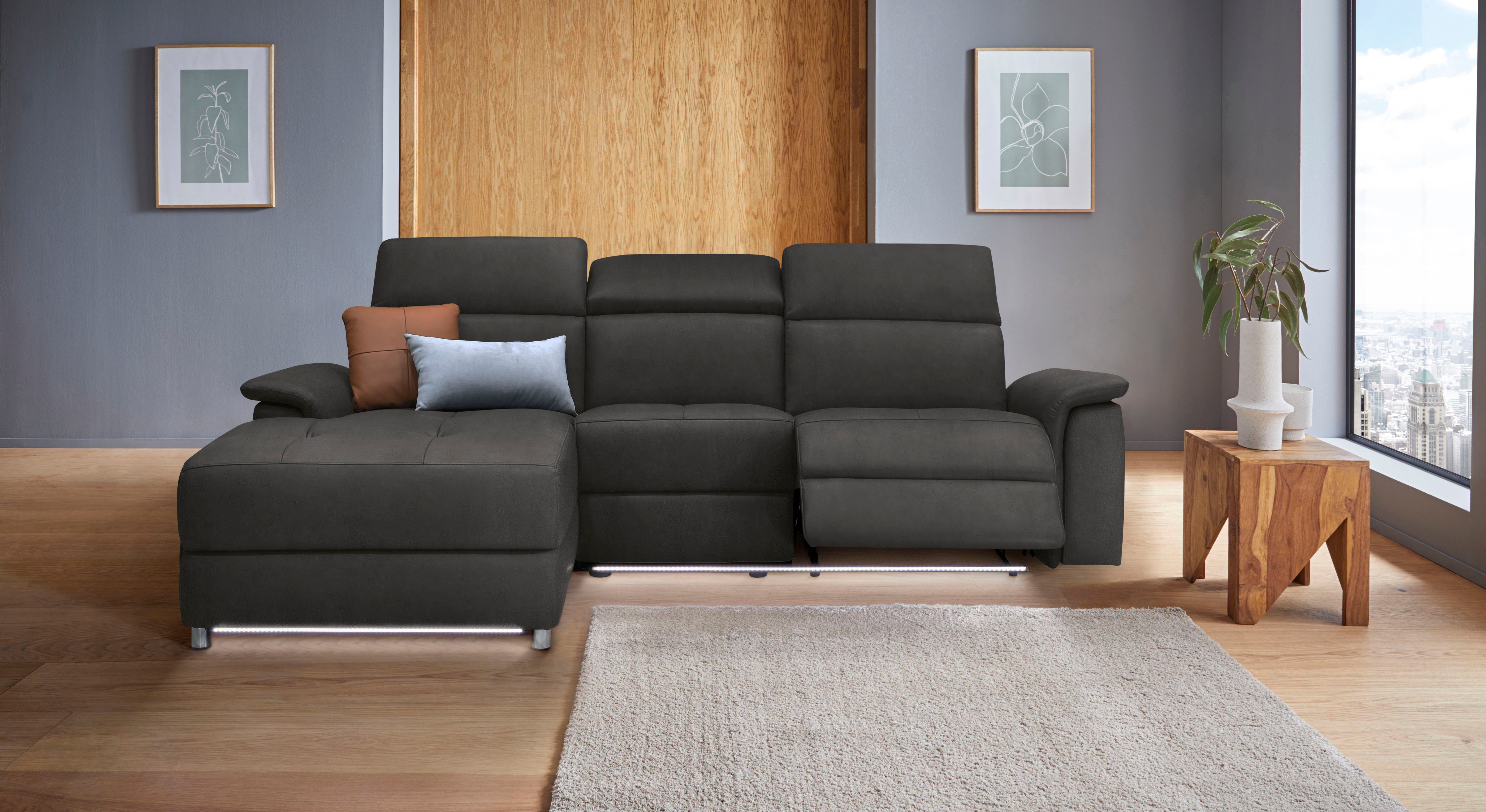 Places of Style Hoekbank Pareli, L-model, 259 cm, met récamier, echt leer, imitatieleer, weefstof