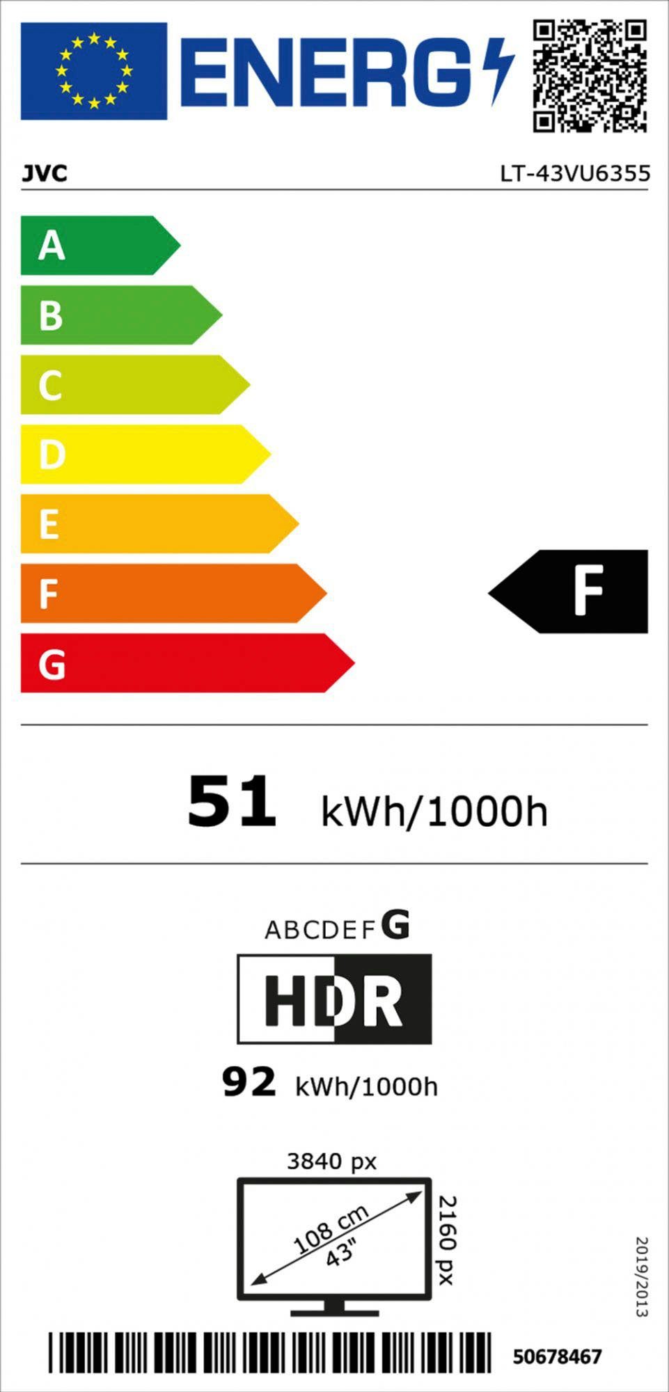 JVC Led-TV LT-43VU6355, 108 cm / 43", 4K Ultra HD, Smart TV