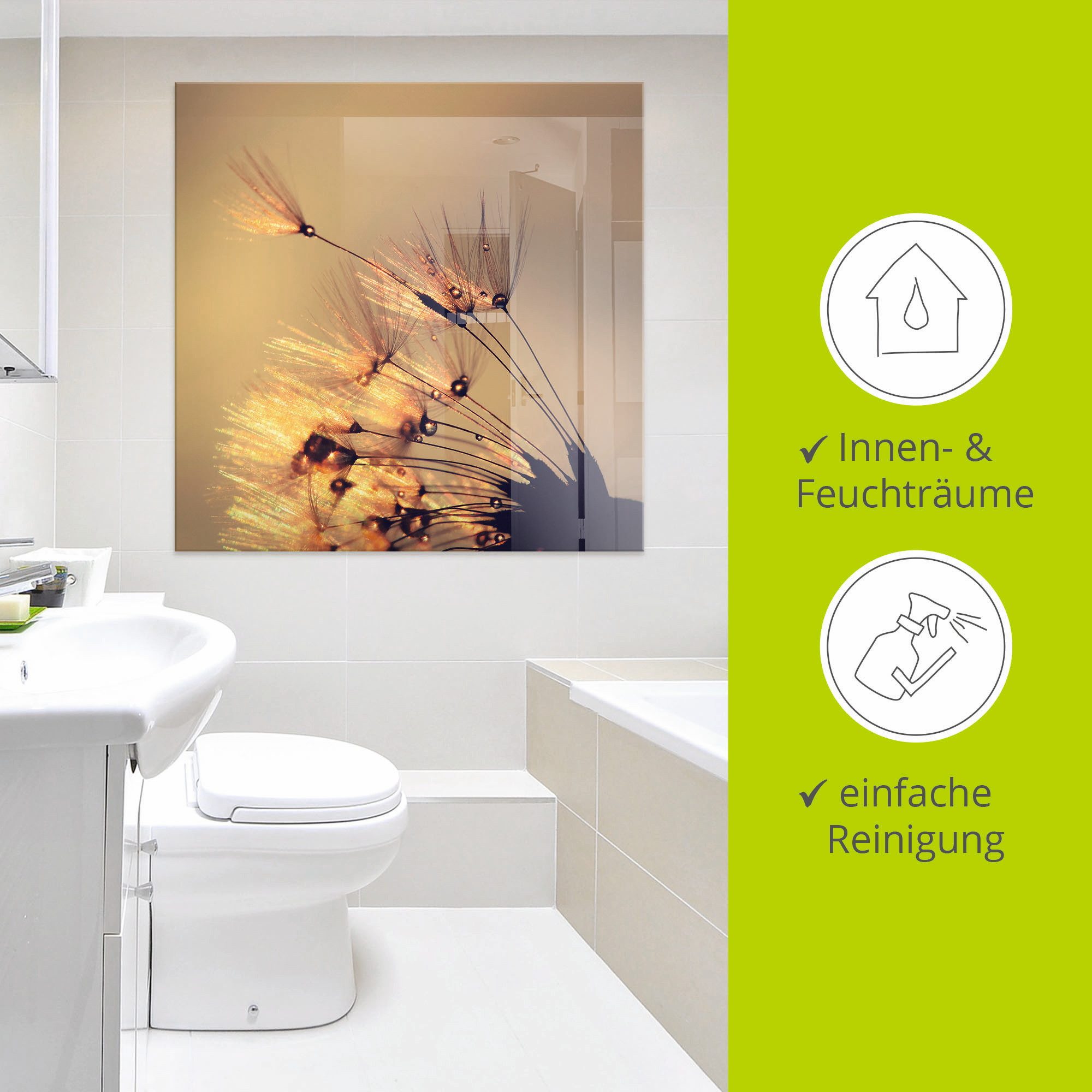 Artland Print op glas Pluizenbol goudkleurige pluimen
