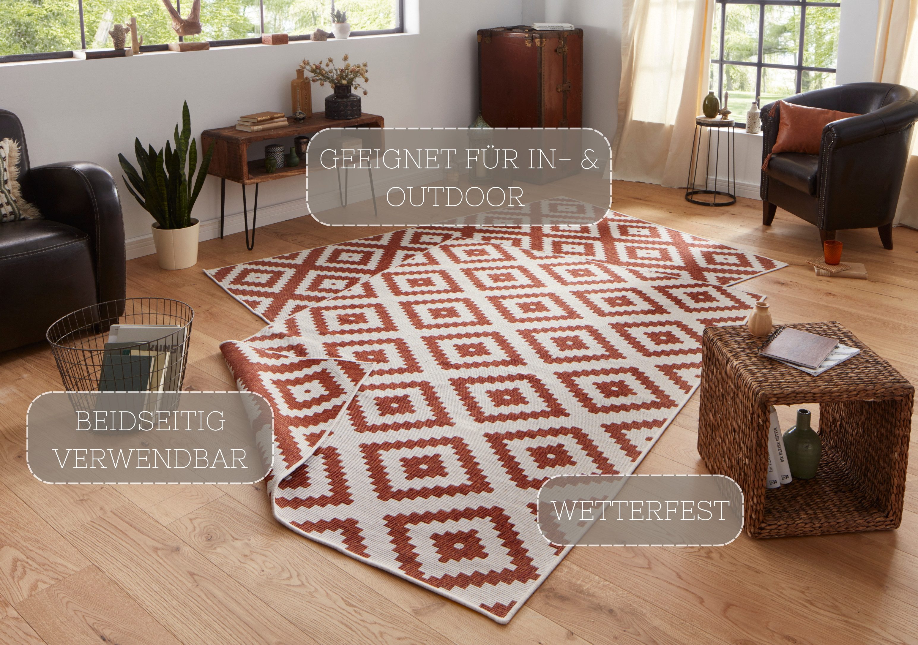HANSE Home Vloerkleed Malta tweezijdig te gebruiken kleed Binnen- en buitengebruik, weerbestendig, balkon, terras, ruit, loper, woonkamer