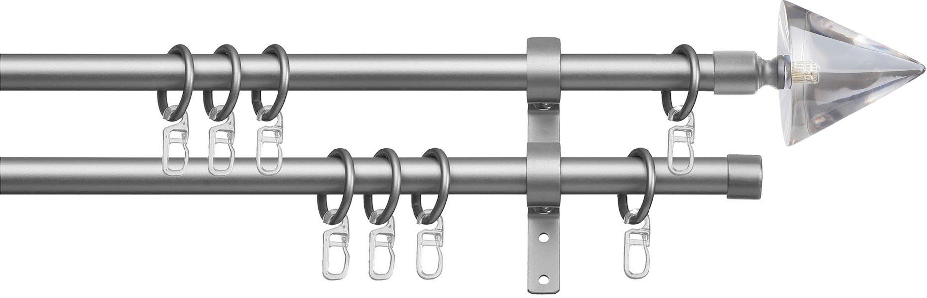 indeko Gordijnroede Kegel glas helder Complete set inclusief ringen en montagemateriaal (1 stuk) gordijnroedes maat Ø 16 mm x 240 cm zilver(kleur)