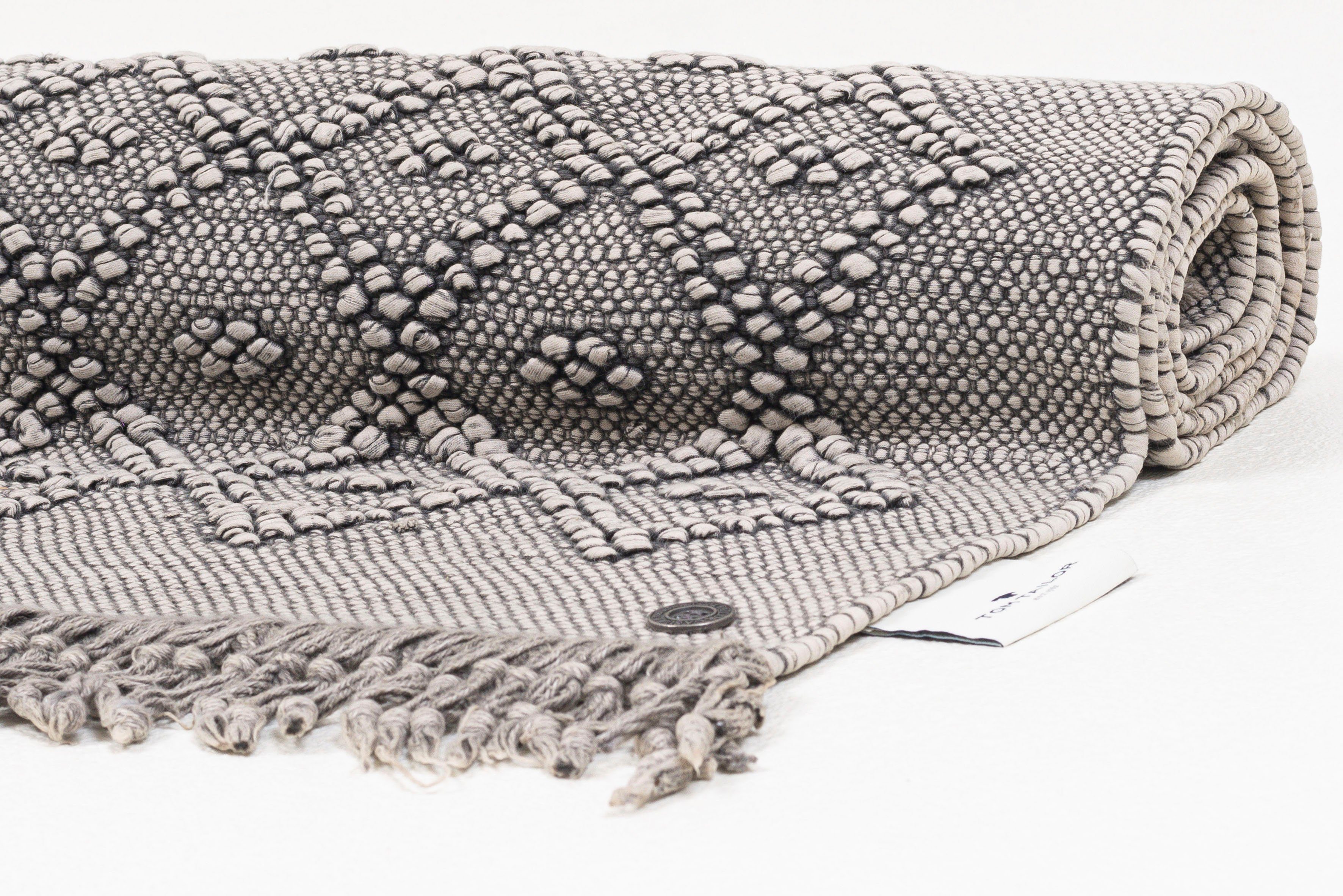 TOM TAILOR HOME Badmat Vintage wash Badmat, uni kleuren, ruitpatroon, met franjes, 100% katoen (1 stuk)