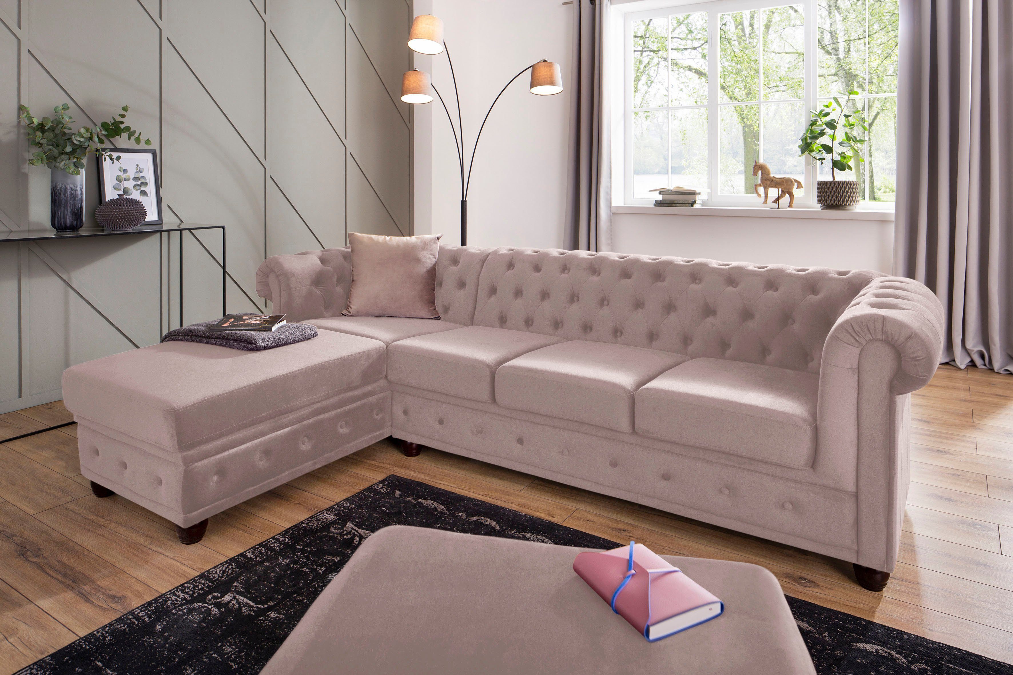 Home affaire Chesterfield-bank New Castle L-vorm hoogwaardige capitonnage in chesterfield-design, bxdxh: 255(171x72)