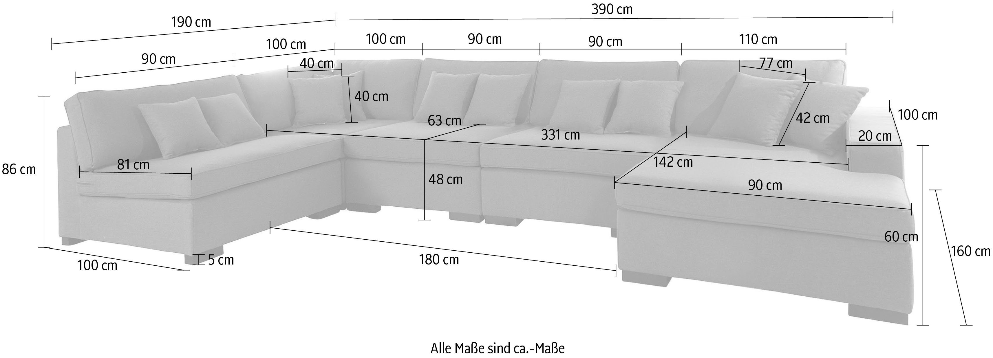 Guido Maria Kretschmer Home&Living Zithoek Skara U-vorm Loungebank met binnenveringsinterieur, in vele overtrekkwaliteiten