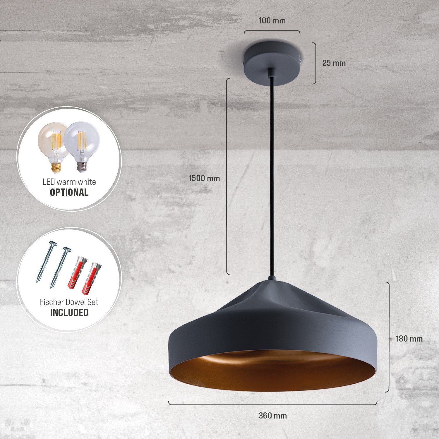 Paco Home Hanglamp HURLEY T Hanglamp eetkamer keukenlamp hangend Eettafellamp binnenin in goudkleur