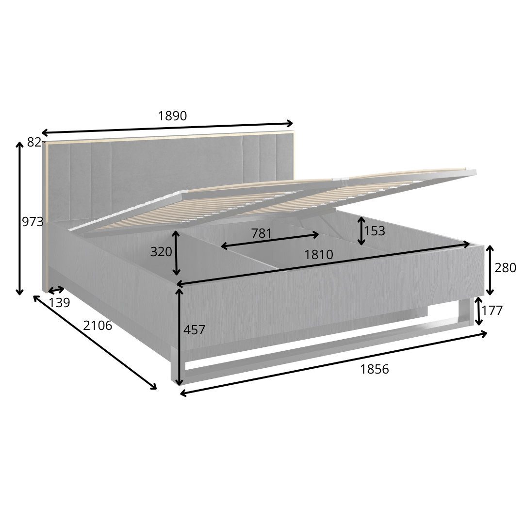 Leonique Bed Bellot met opbergruimte, zonder matras, BxDxH 189x211x97 cm