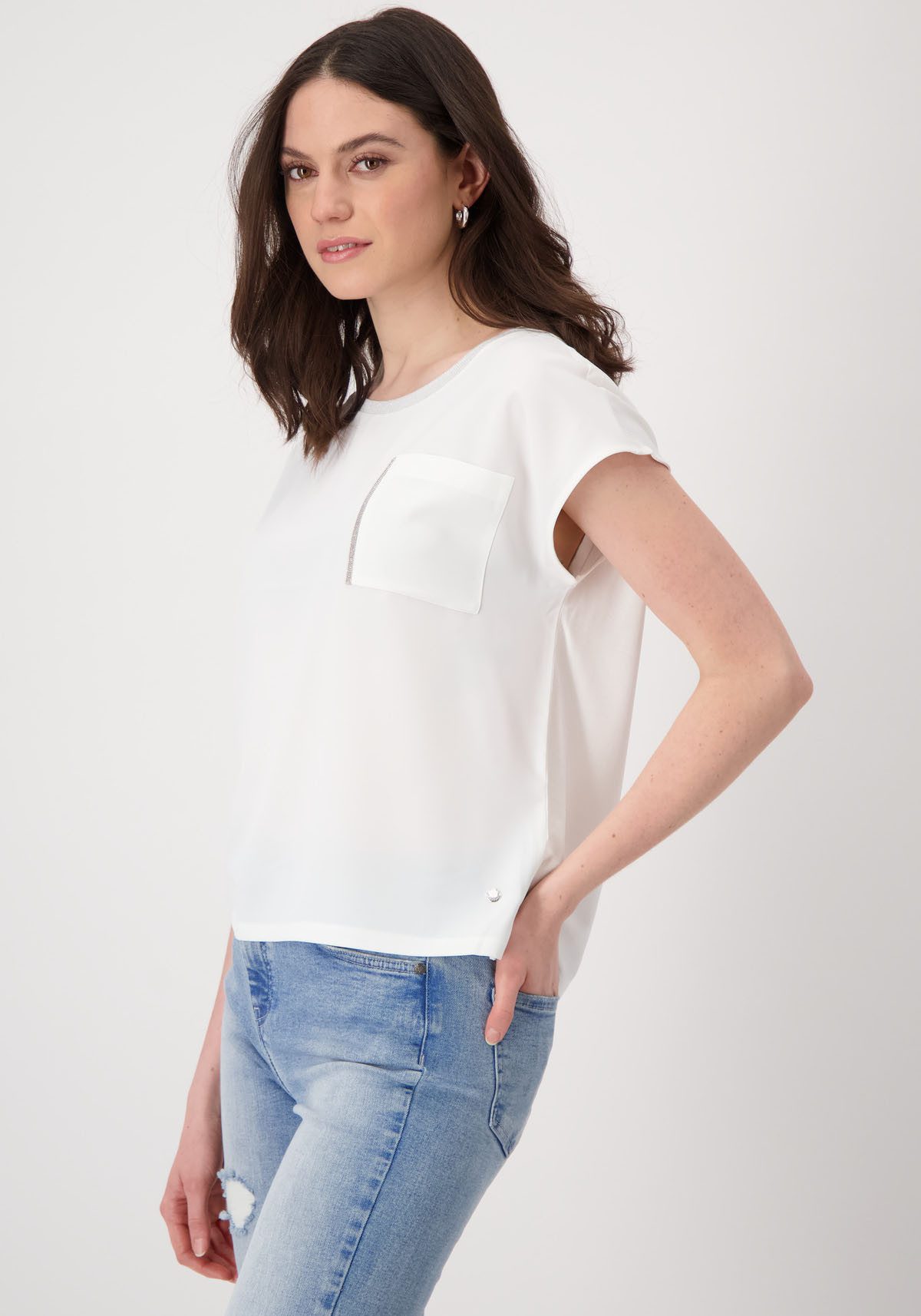 Monari Blouse zonder sluiting met opgestikte sierzak