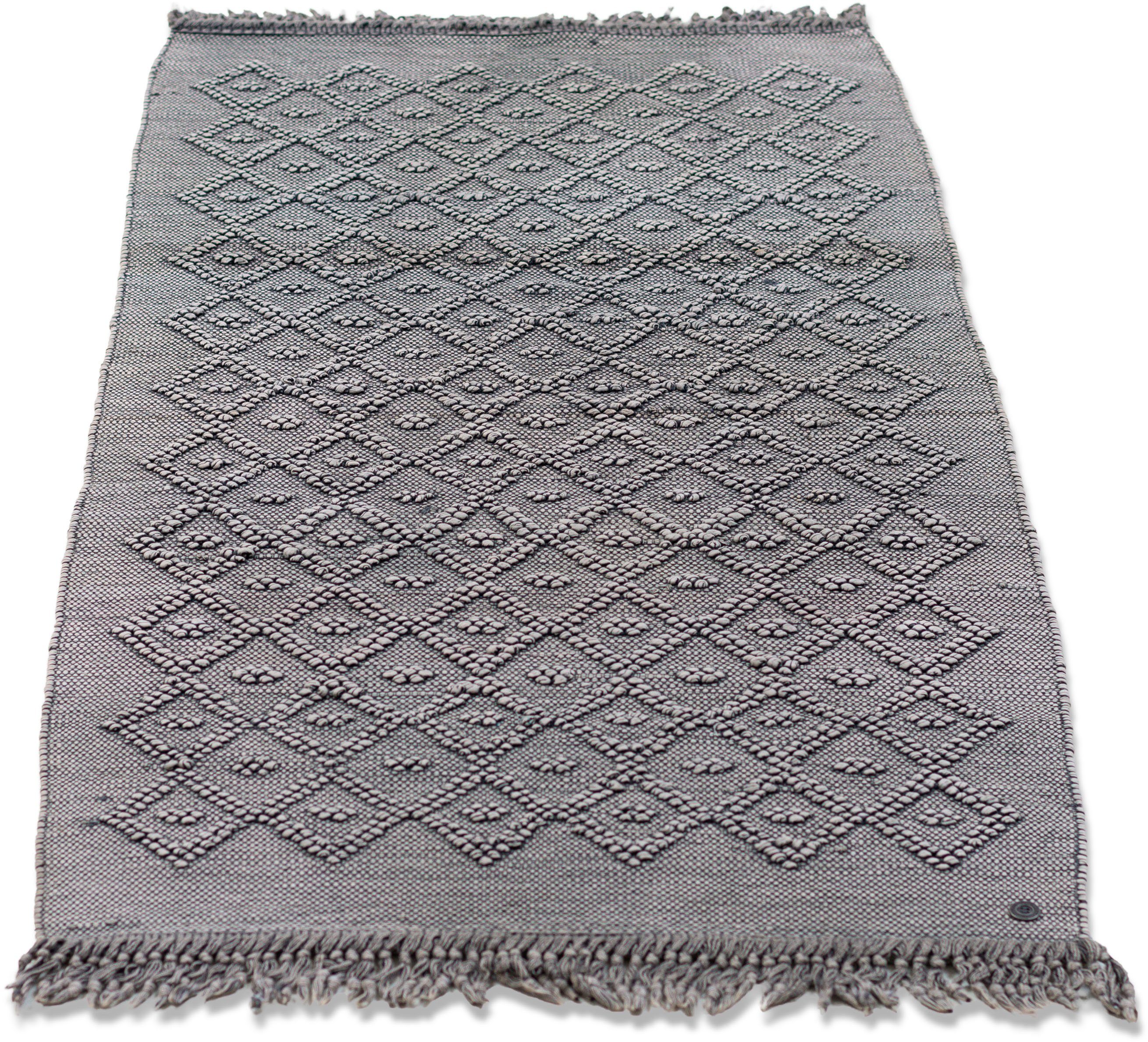 TOM TAILOR HOME Badmat Vintage wash Badmat, uni kleuren, ruitpatroon, met franjes, 100% katoen (1 stuk)