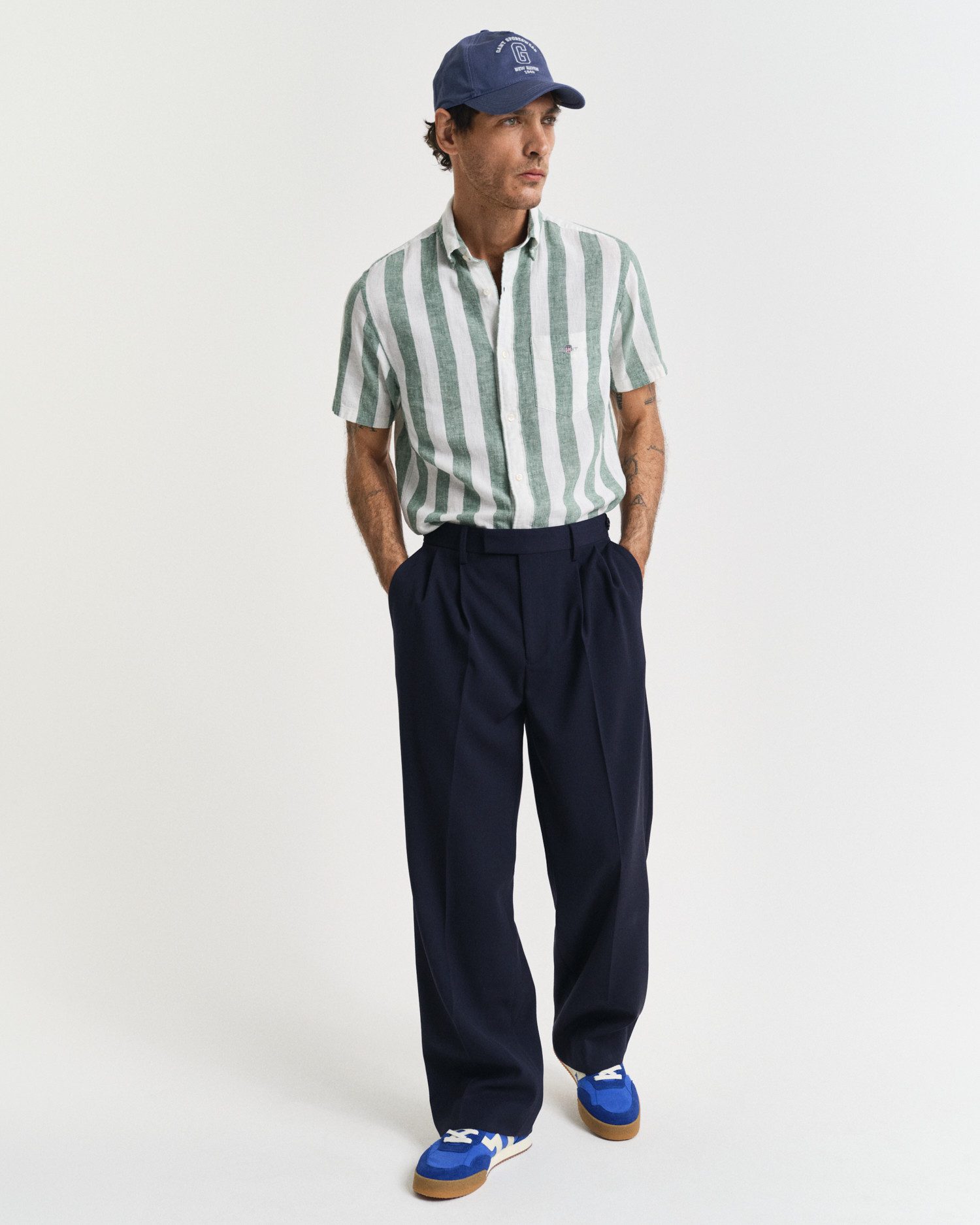 Gant Overhemd met korte mouwen REG COTTON LINEN STRIPE SS SHIRT