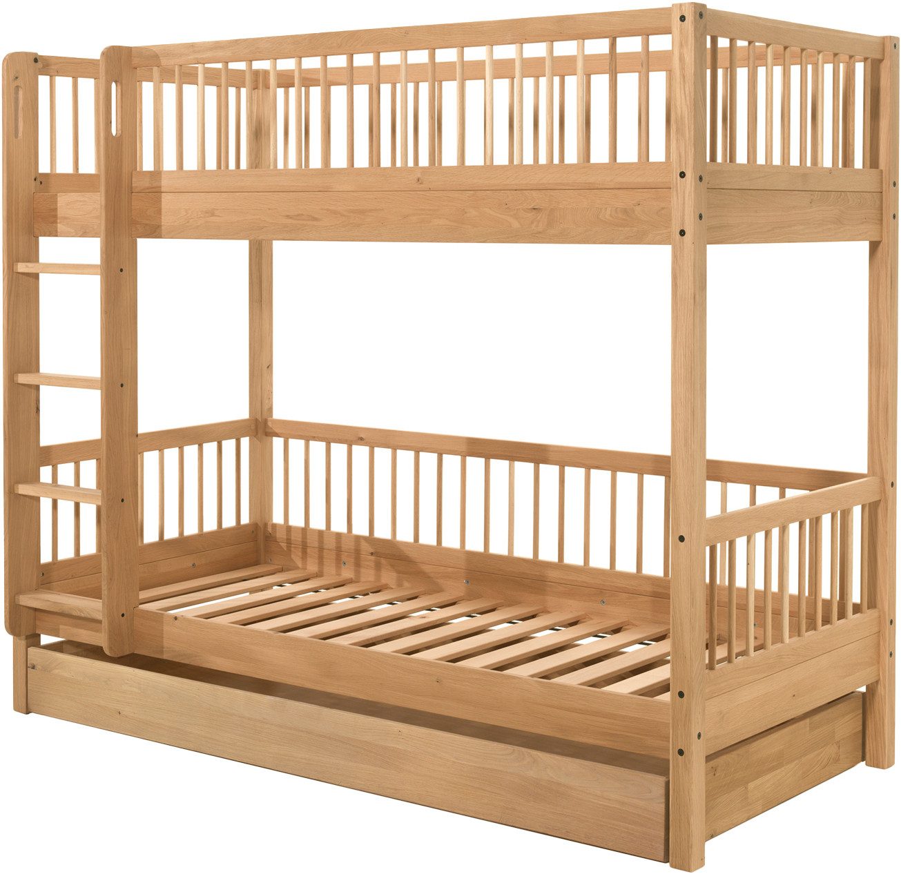 Home affaire Stapelbed Massief eikenhout, gemaakt in Europa, duurzame kwaliteit in geolied eiken, 2 ligopp., m. ladder en rolbodem, met of zonder onderbedlade