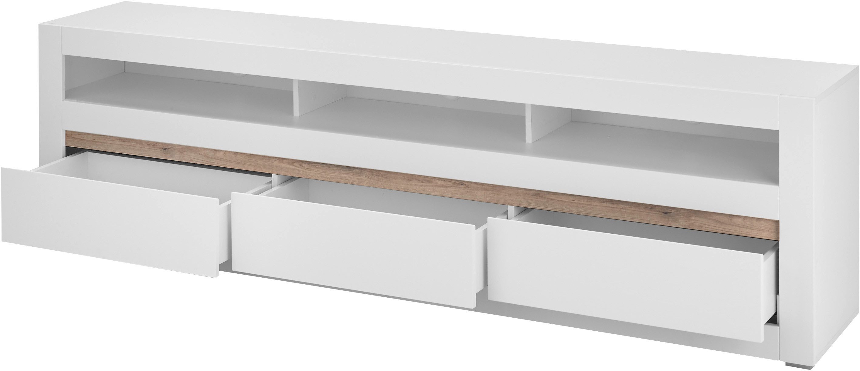 INOSIGN Tv-meubel Chester, moderne TV-kast, Ladekast met opbergruimte, Mat Wit vervangbare afdekking in grepline, tijdloos design, 217 cm breed (1 stuk)