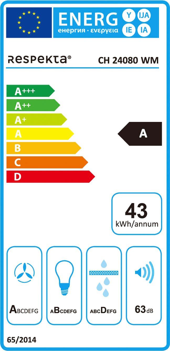 RESPEKTA Wandkap CH 24080 80 cm, 3 vermogensniveaus, led-verlichting, geschikt voor afzuiging en recirculatie