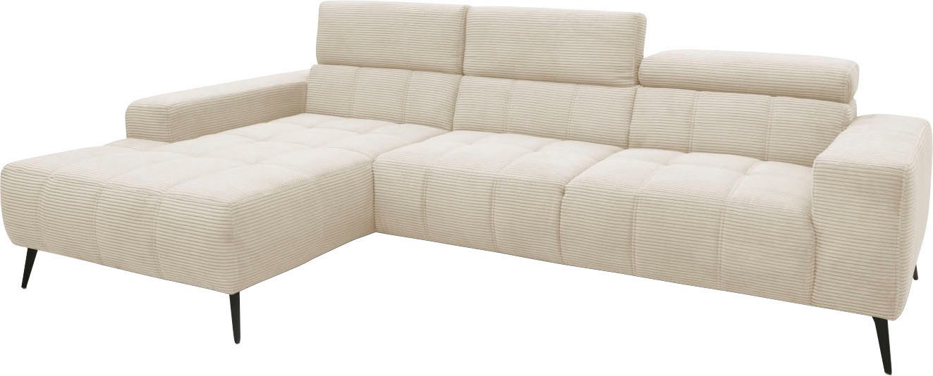 DOMO collection Hoekbank Trento L-vorm, met sledevoet of enkele voet naar keuze met verstelbare hoofdsteun, récamier links/rechts bestelbaar
