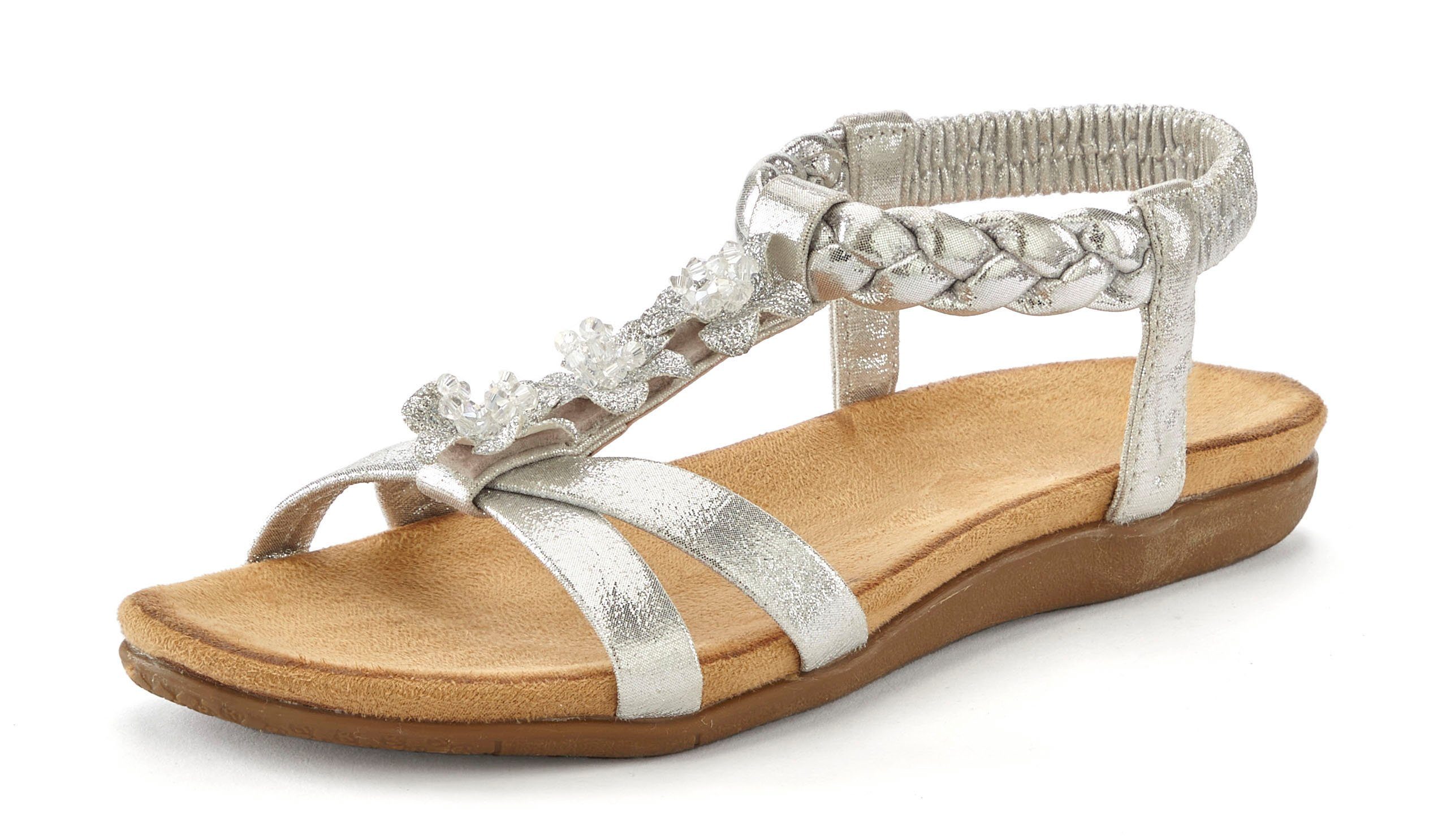 Lascana Sandalen Zomerschoen Sandalette, zomerschoen met sieraantjes en elastische band dames sportieve sandalen maat 39 EU zilver